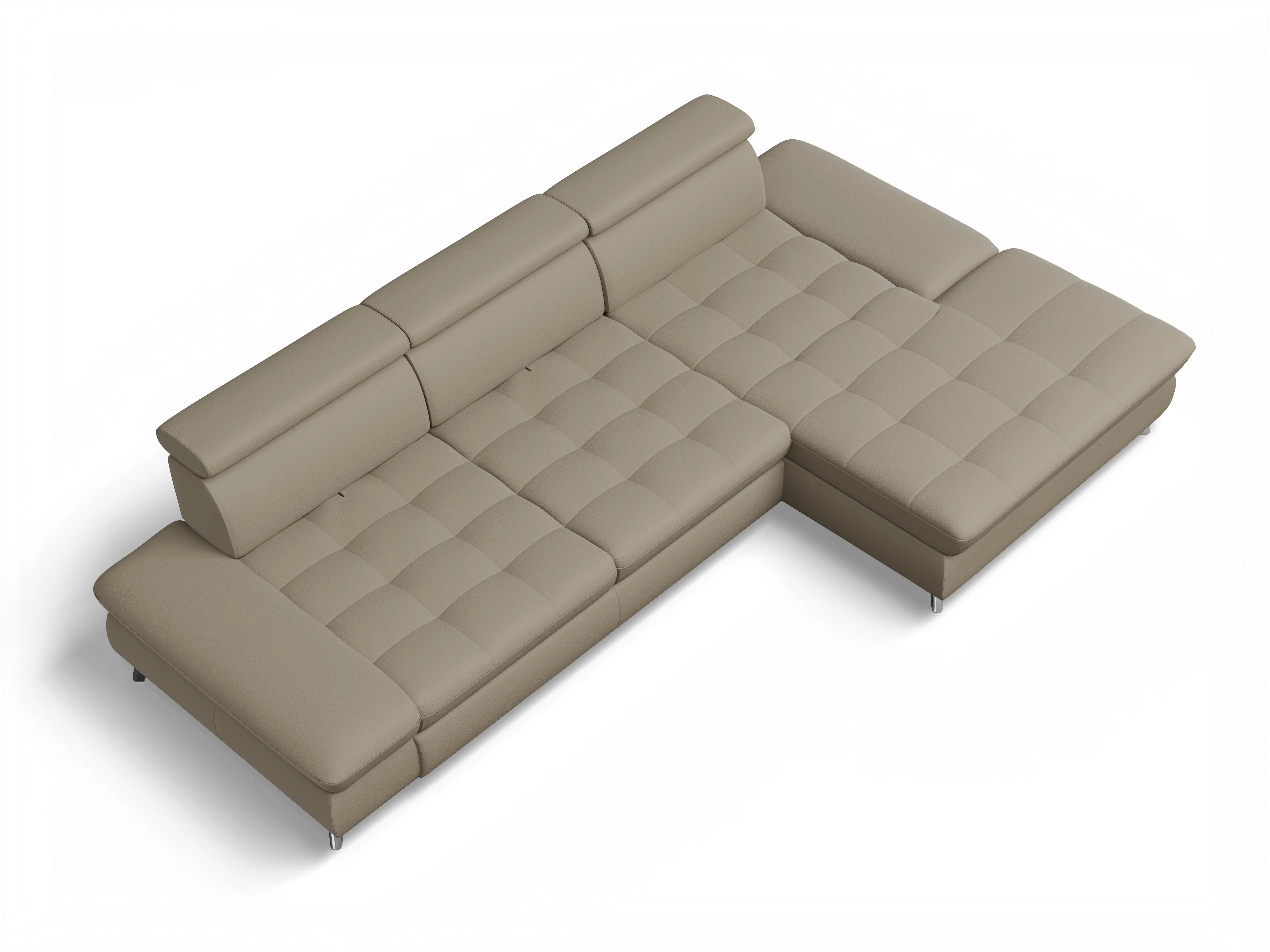 Ansicht des Produktes Memphis Stoff Ecksofa rechts Abschluss offen in Leder Braun