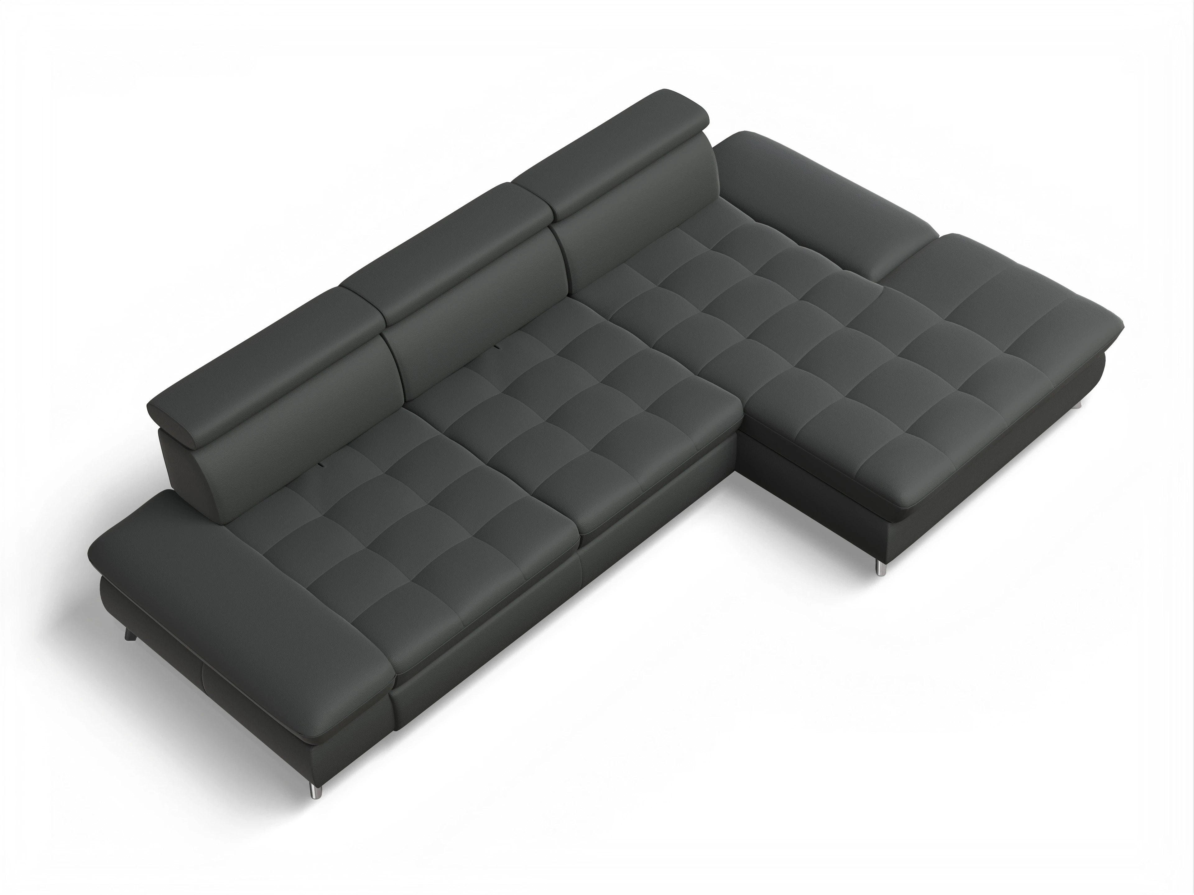 Ansicht des Produktes Memphis Stoff Ecksofa rechts Abschluss offen in Leder Grau