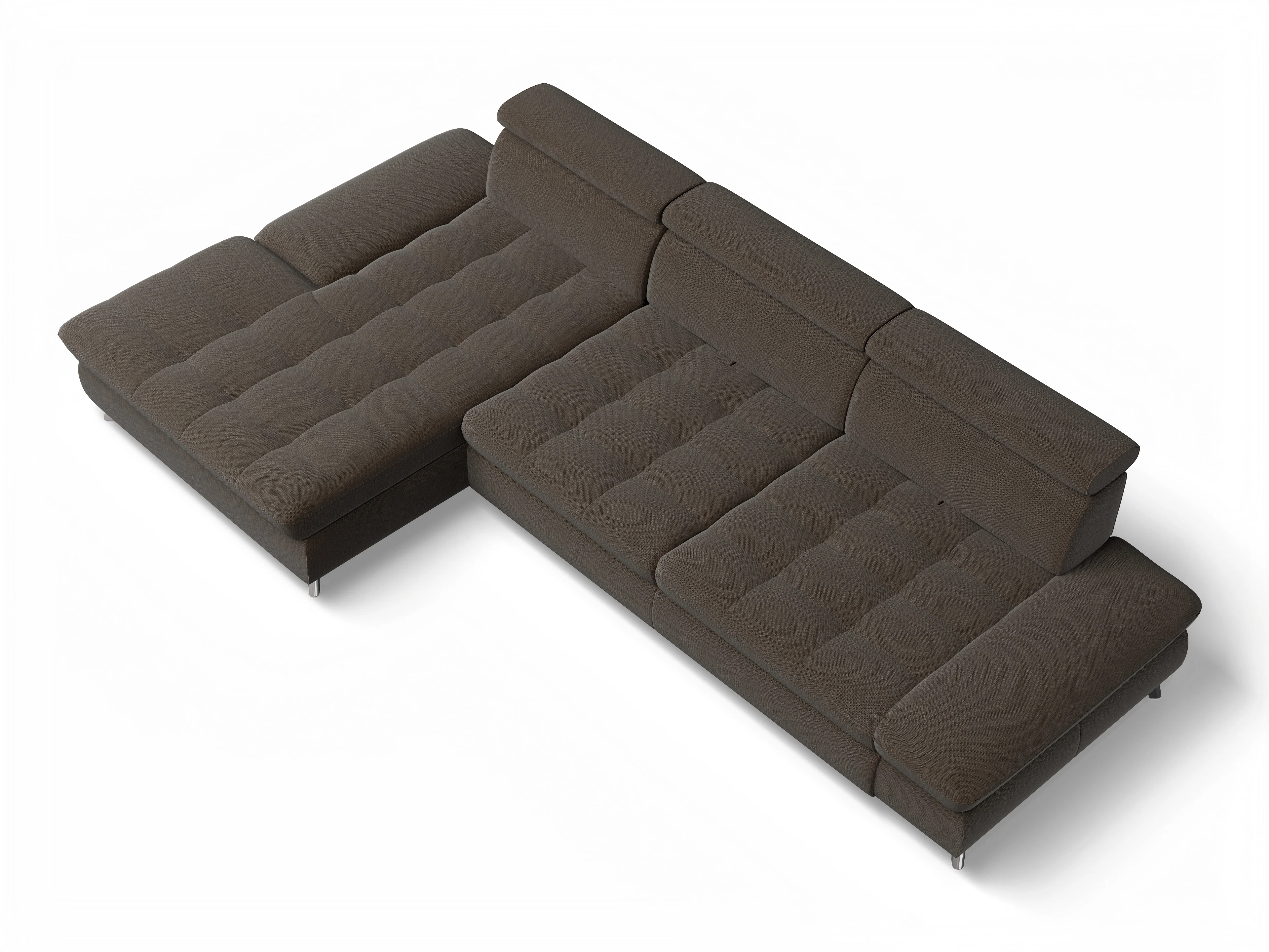 Ansicht des Produktes Memphis Stoff Ecksofa links Abschluss offen in Stoff Braun