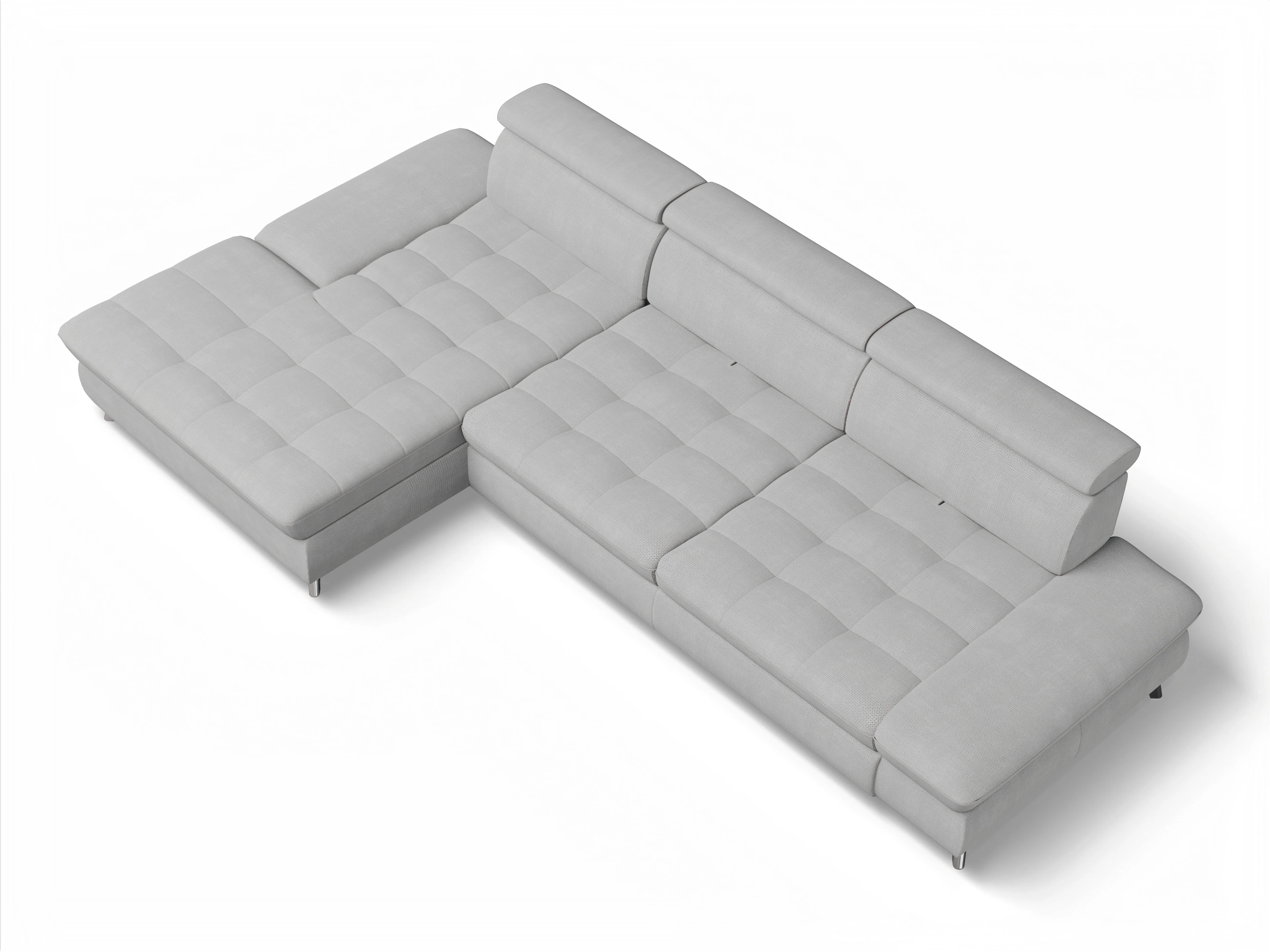 Ansicht des Produktes Memphis Stoff Ecksofa links Abschluss offen in Stoff Grau