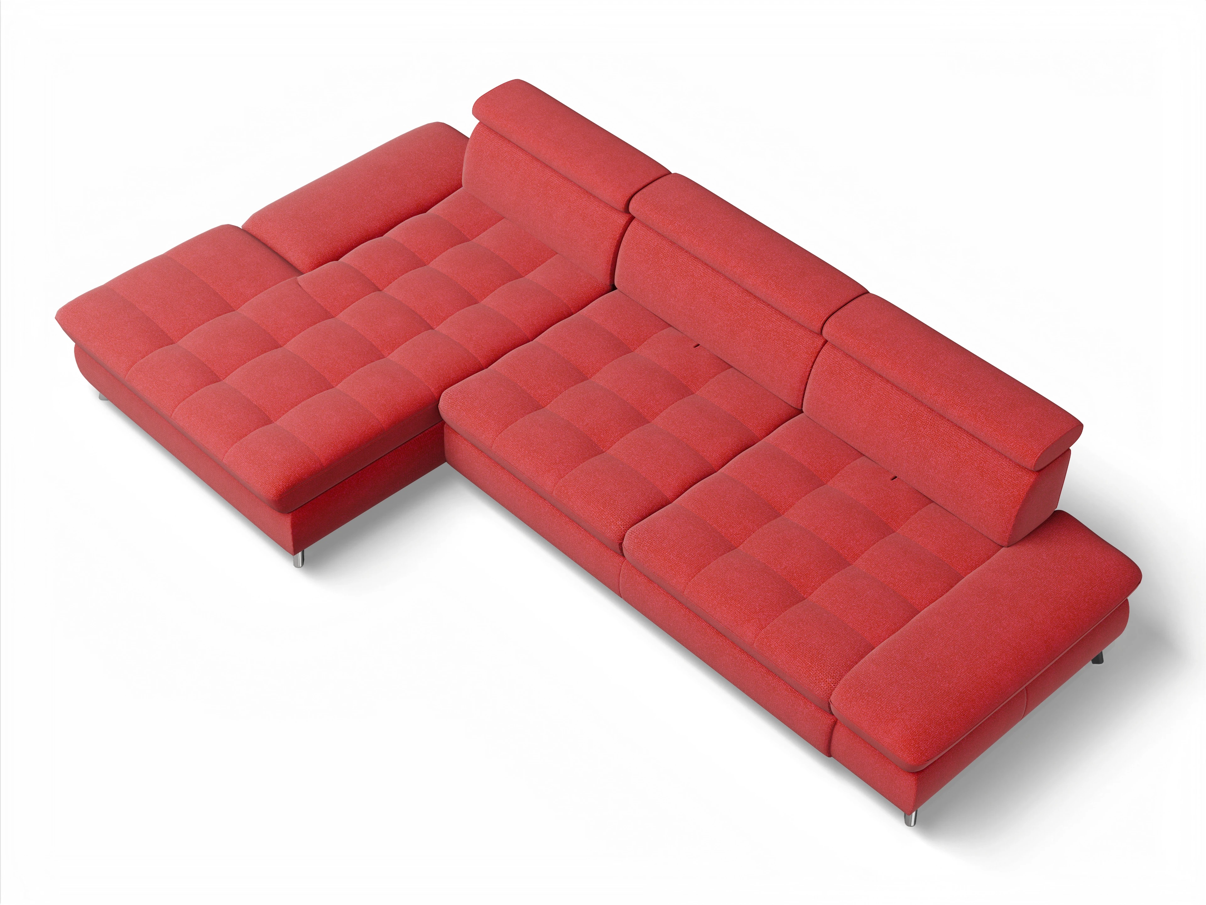 Ansicht des Produktes Memphis Stoff Ecksofa links Abschluss offen in Stoff Rot