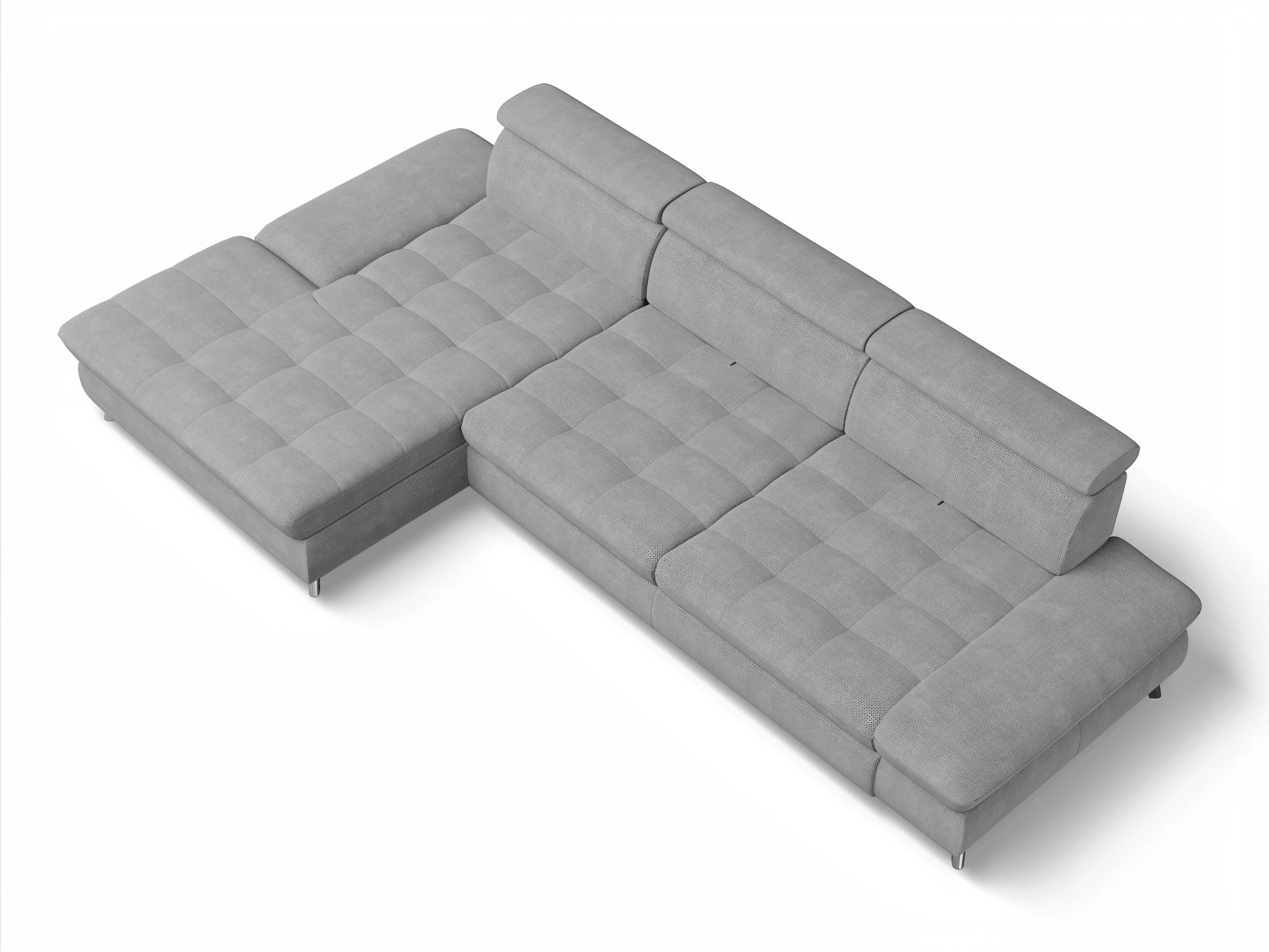 Ansicht des Produktes Memphis Stoff Ecksofa links Abschluss offen in Stoff Grau