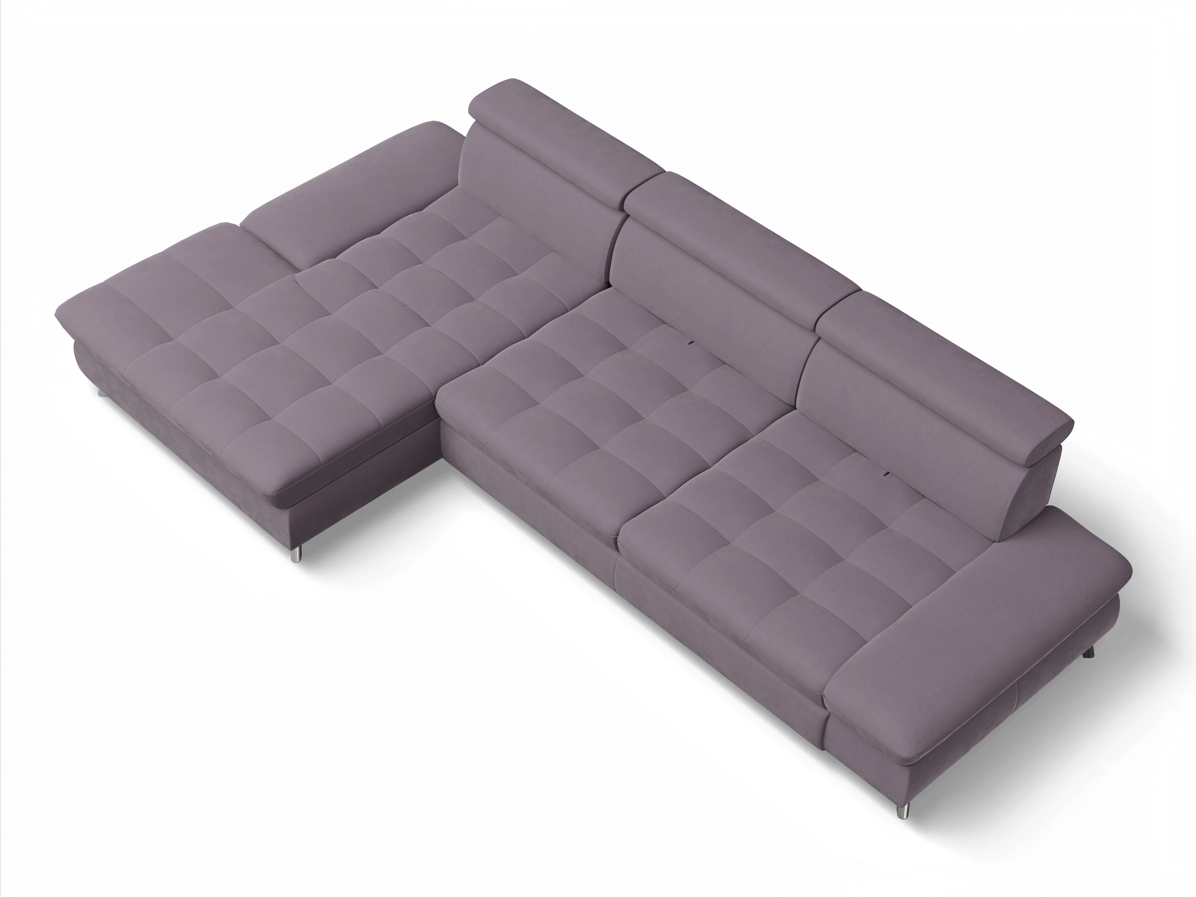 Ansicht des Produktes Memphis Stoff Ecksofa links Abschluss offen in Stoff Lila