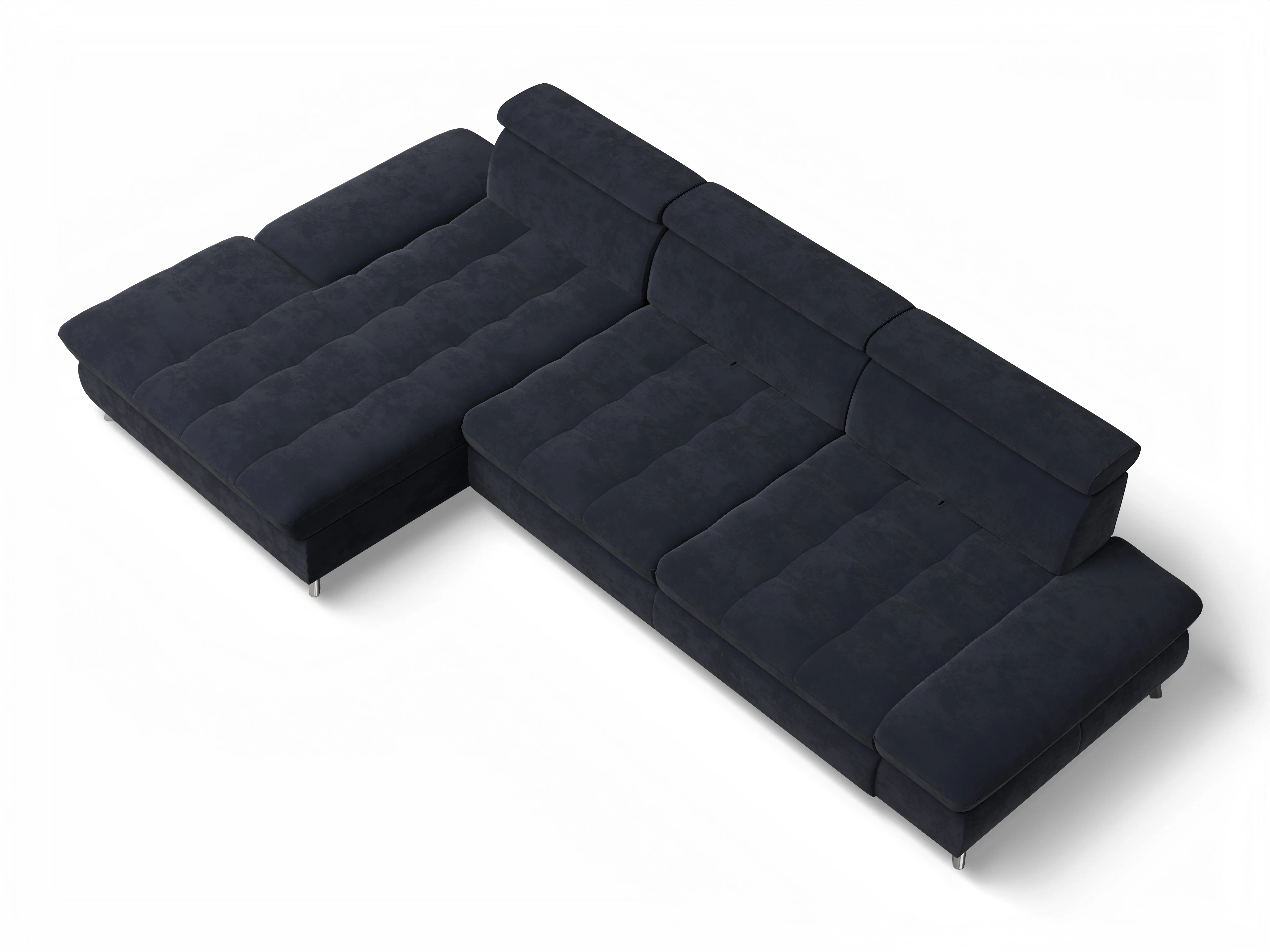 Ansicht des Produktes Memphis Stoff Ecksofa links Abschluss offen in Stoff Blau