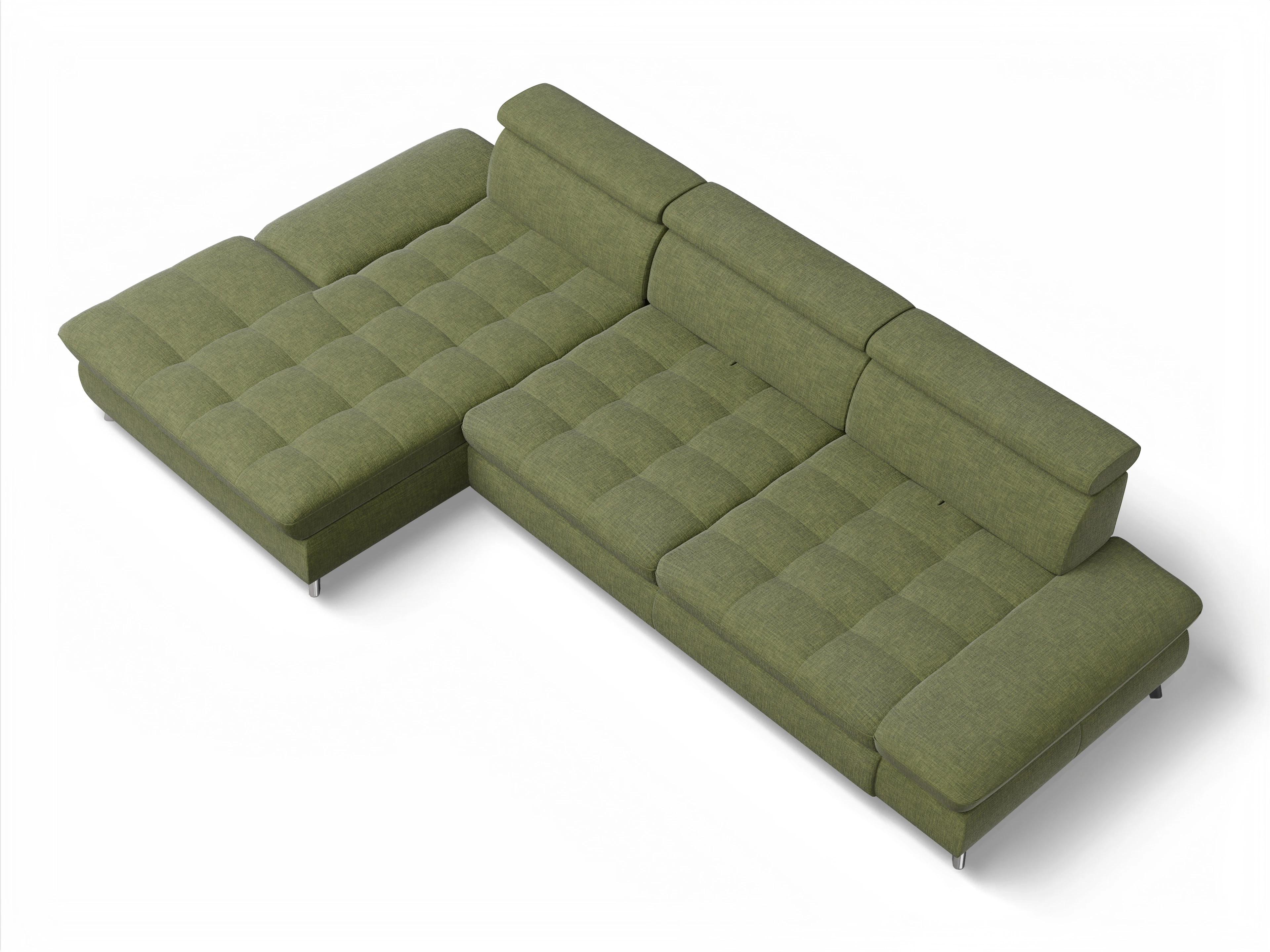 Ansicht des Produktes Memphis Stoff Ecksofa links Abschluss offen in Stoff Grün