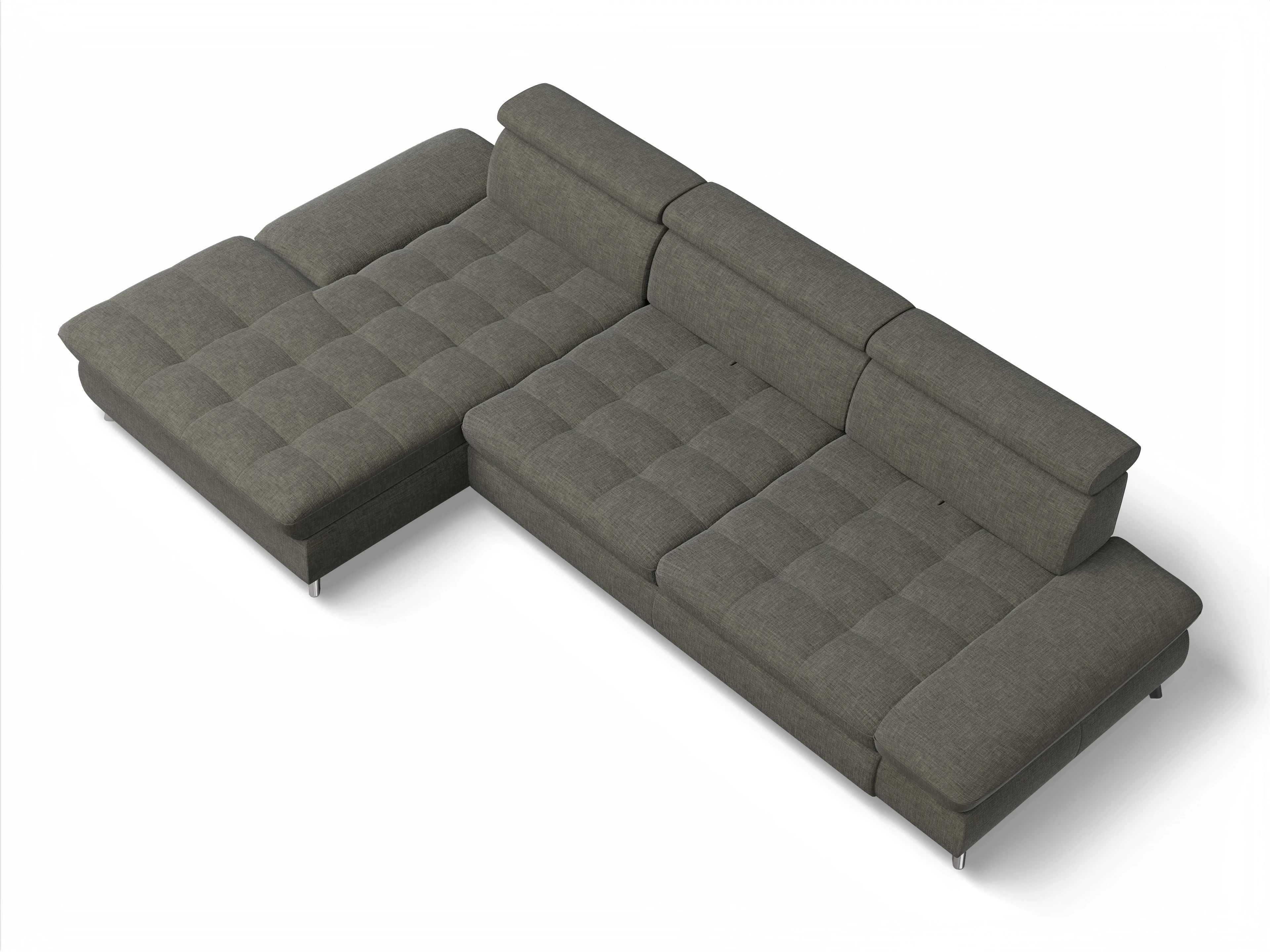 Ansicht des Produktes Memphis Stoff Ecksofa links Abschluss offen in Stoff Braun