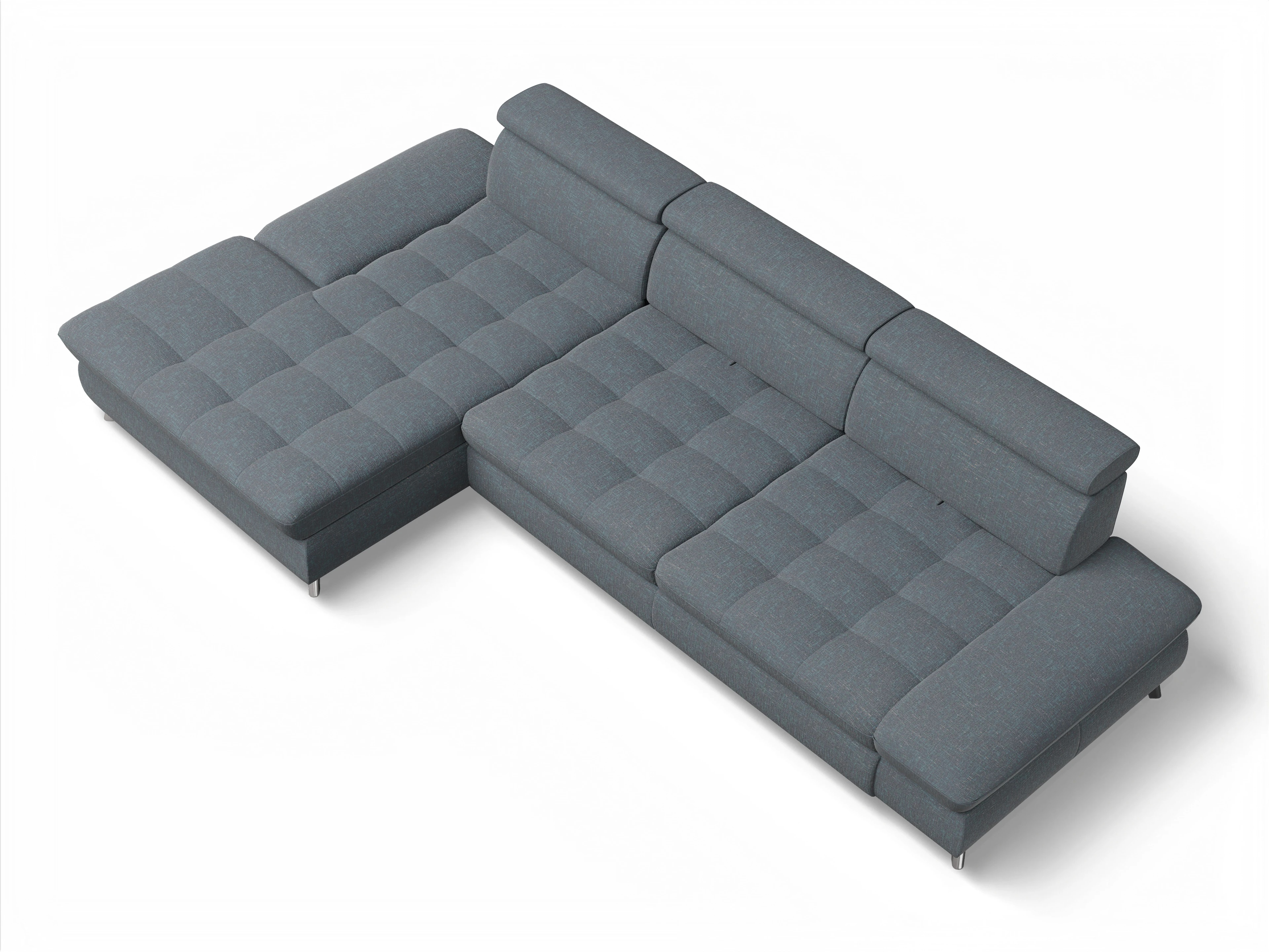 Ansicht des Produktes Memphis Stoff Ecksofa links Abschluss offen in Stoff Grau