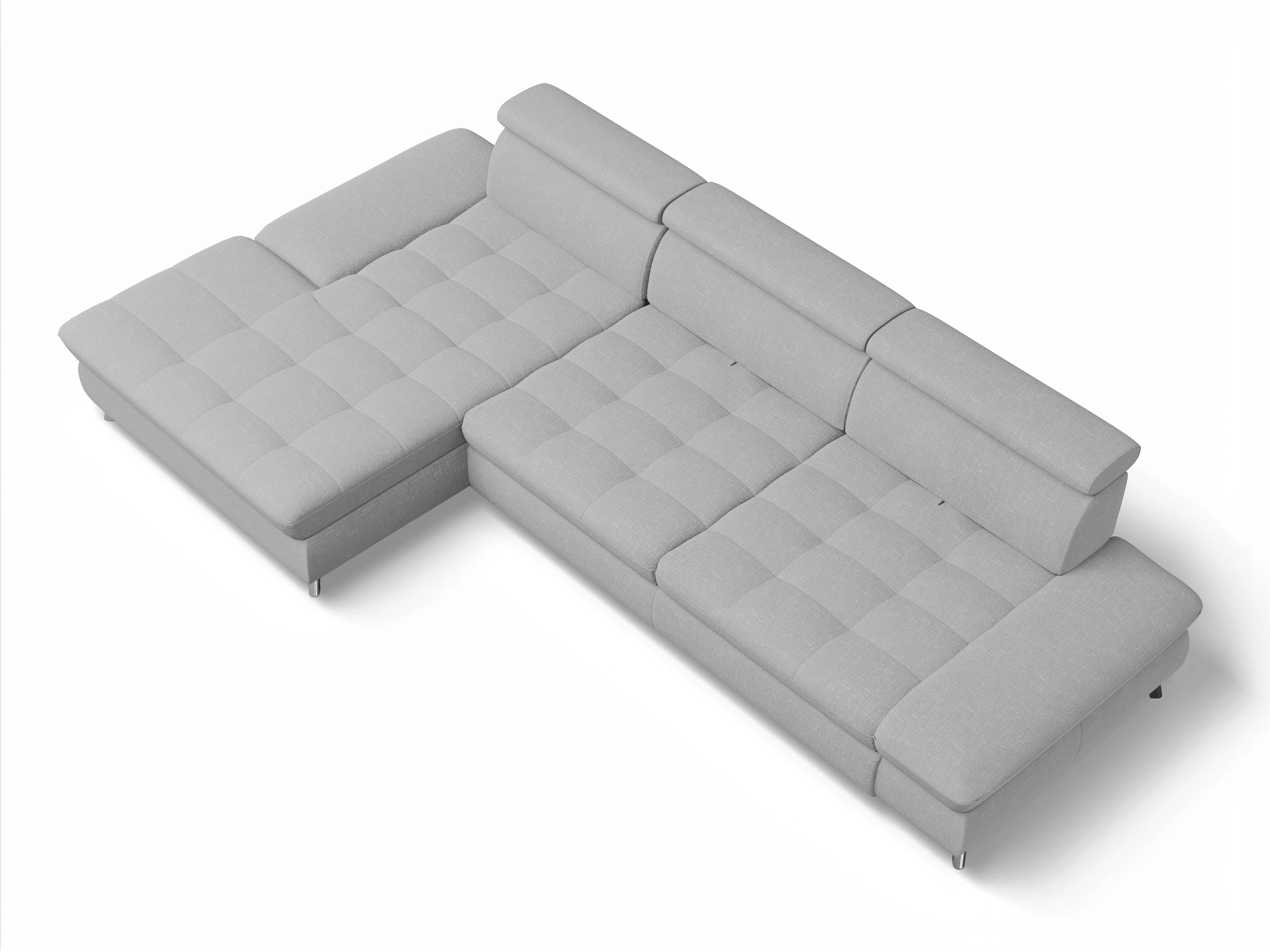 Ansicht des Produktes Memphis Stoff Ecksofa links Abschluss offen in Stoff Grau