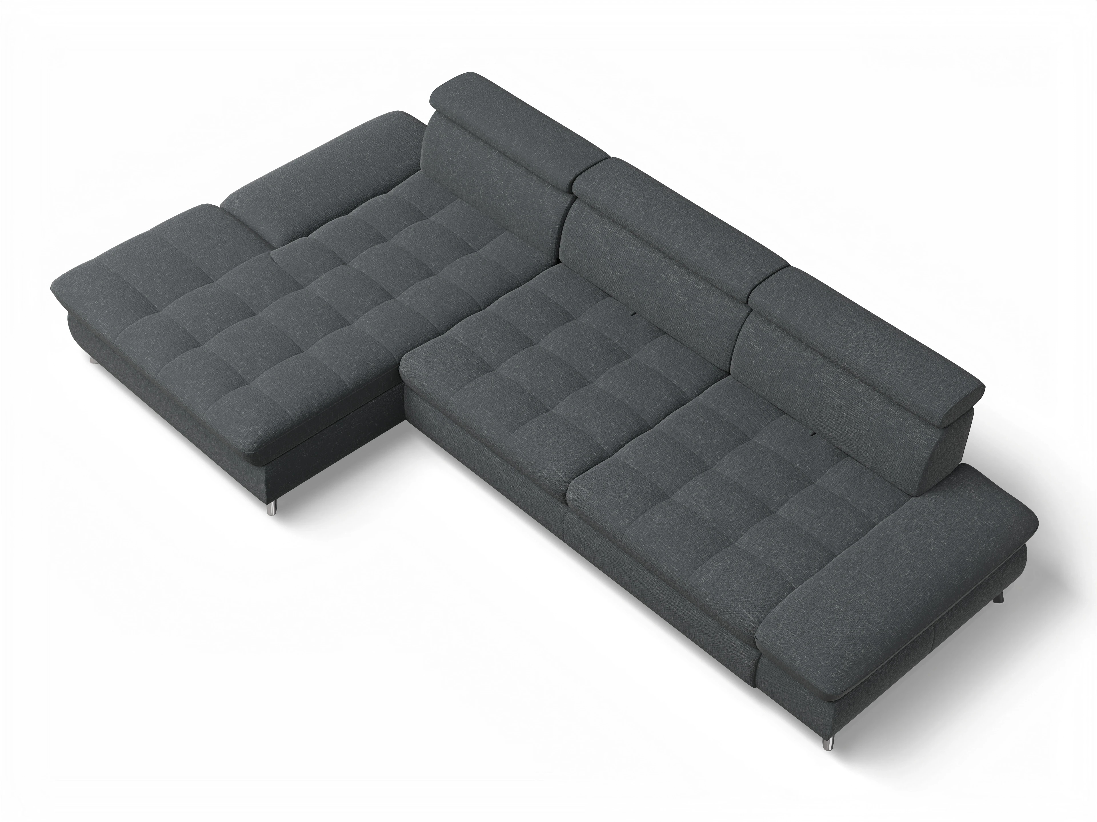 Ansicht des Produktes Memphis Stoff Ecksofa links Abschluss offen in Stoff Grau