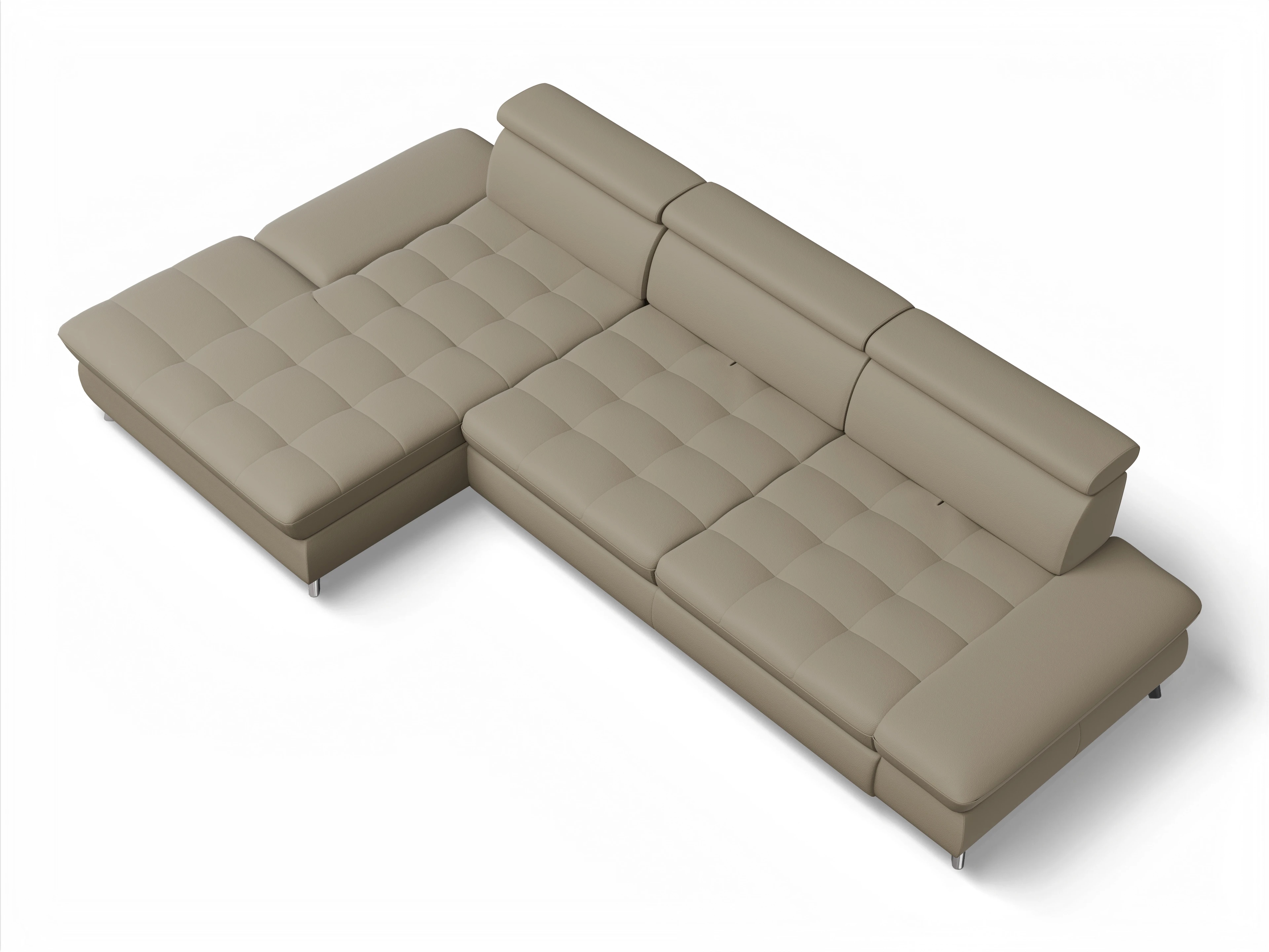 Ansicht des Produktes Memphis Stoff Ecksofa links Abschluss offen in Leder Braun