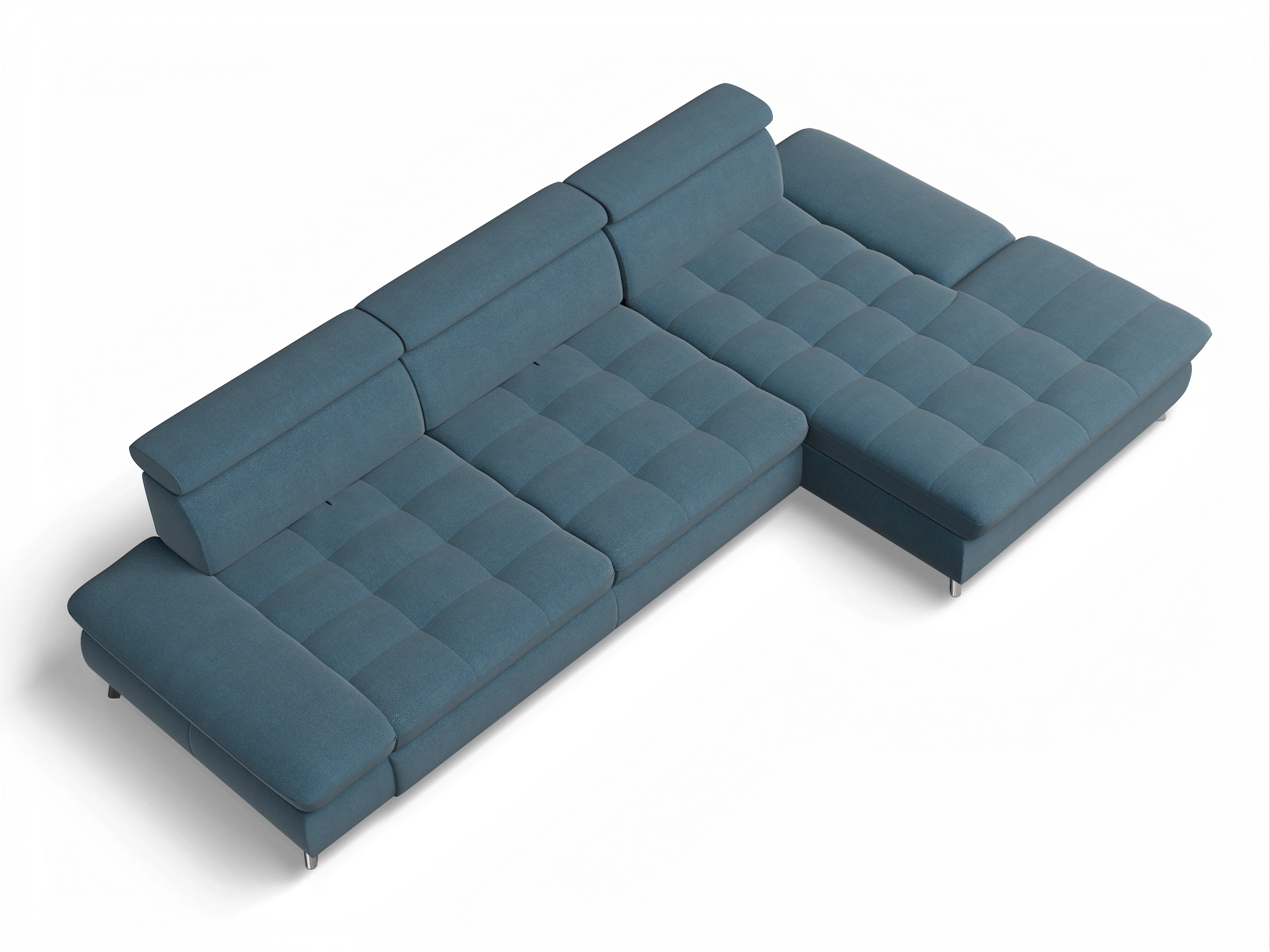 Ansicht des Produktes Memphis Stoff Ecksofa rechts Abschluss offen in Stoff Blau