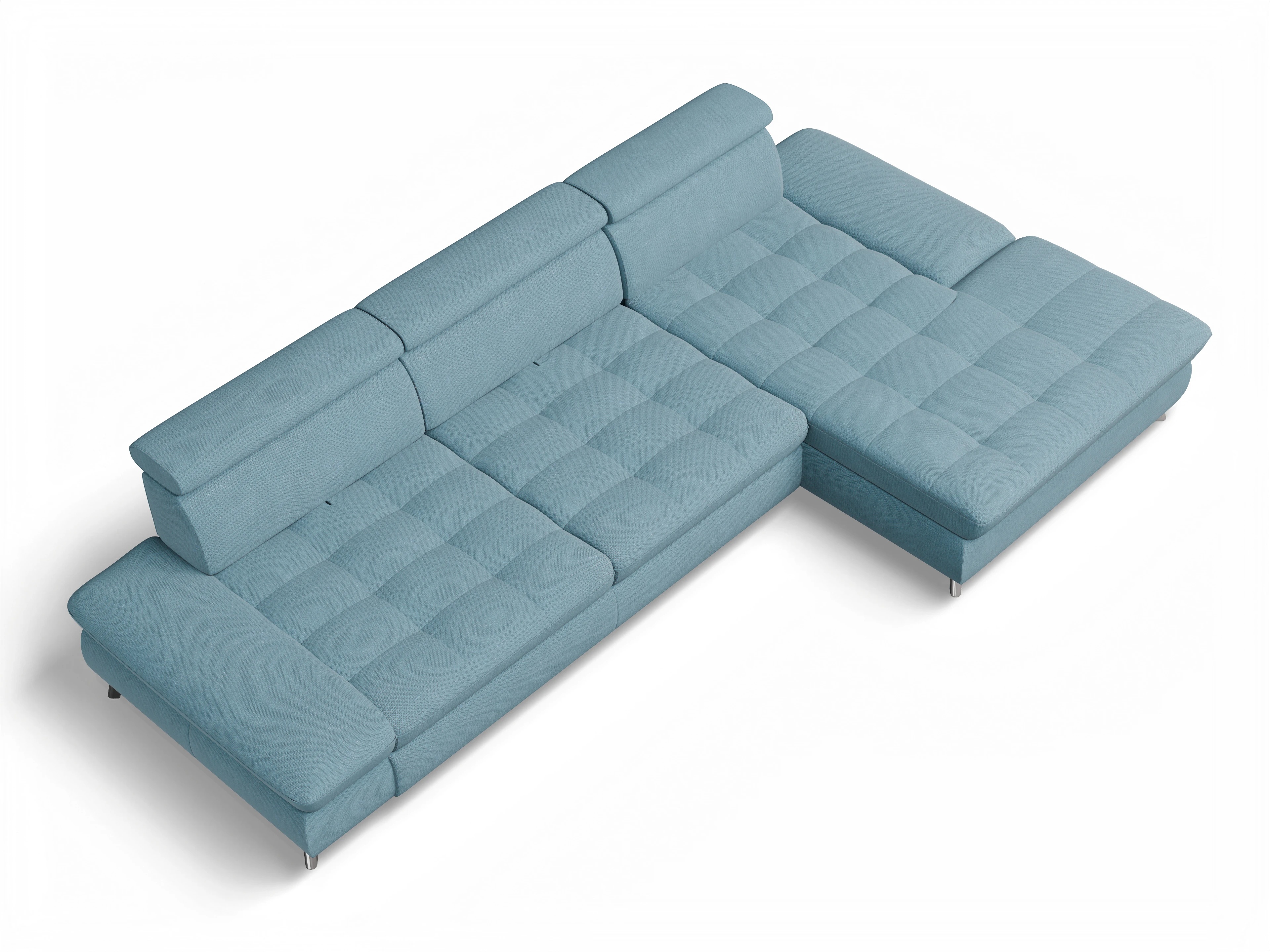 Ansicht des Produktes Memphis Stoff Ecksofa rechts Abschluss offen in Stoff Blau