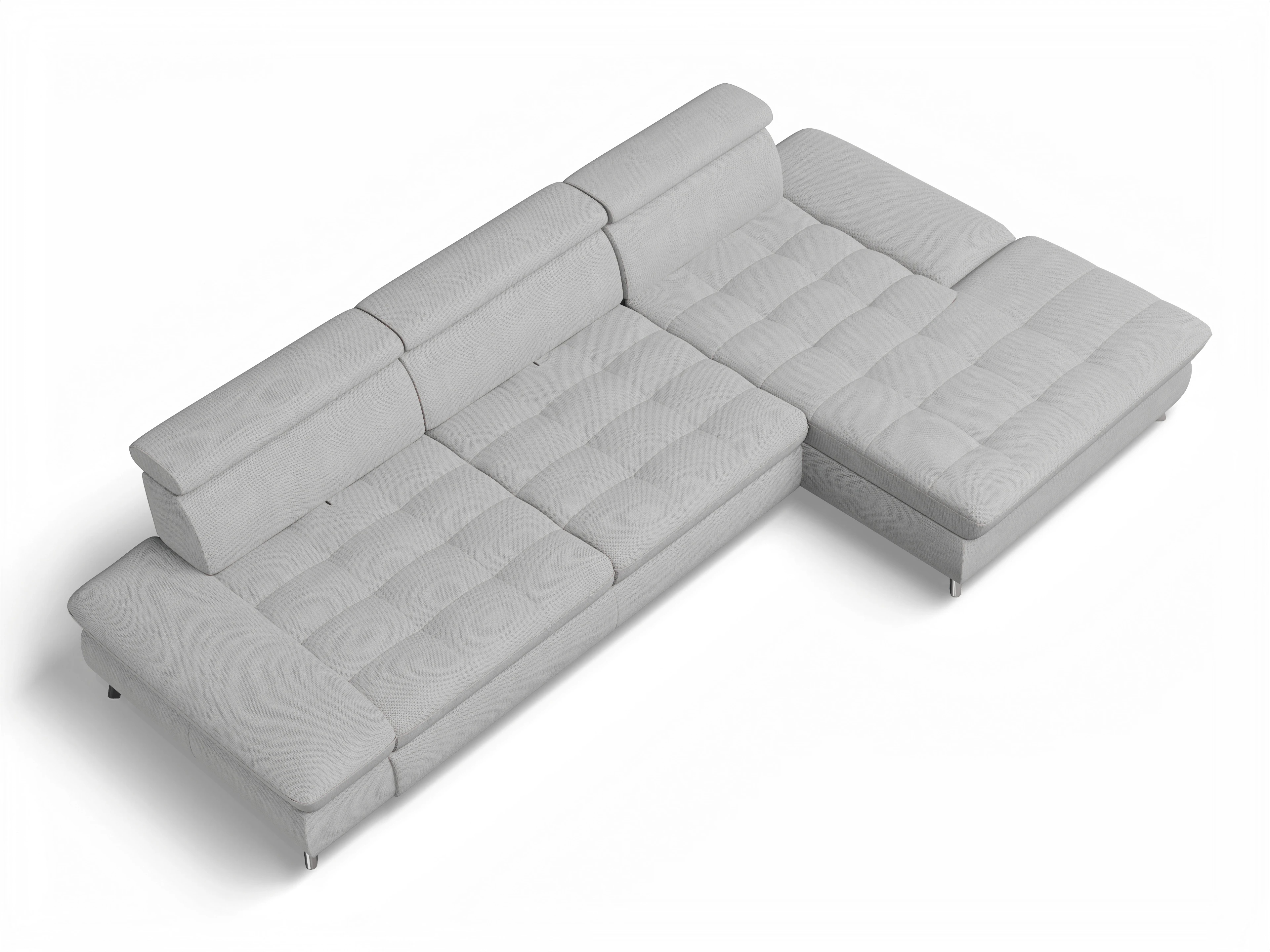Ansicht des Produktes Memphis Stoff Ecksofa rechts Abschluss offen in Stoff Grau