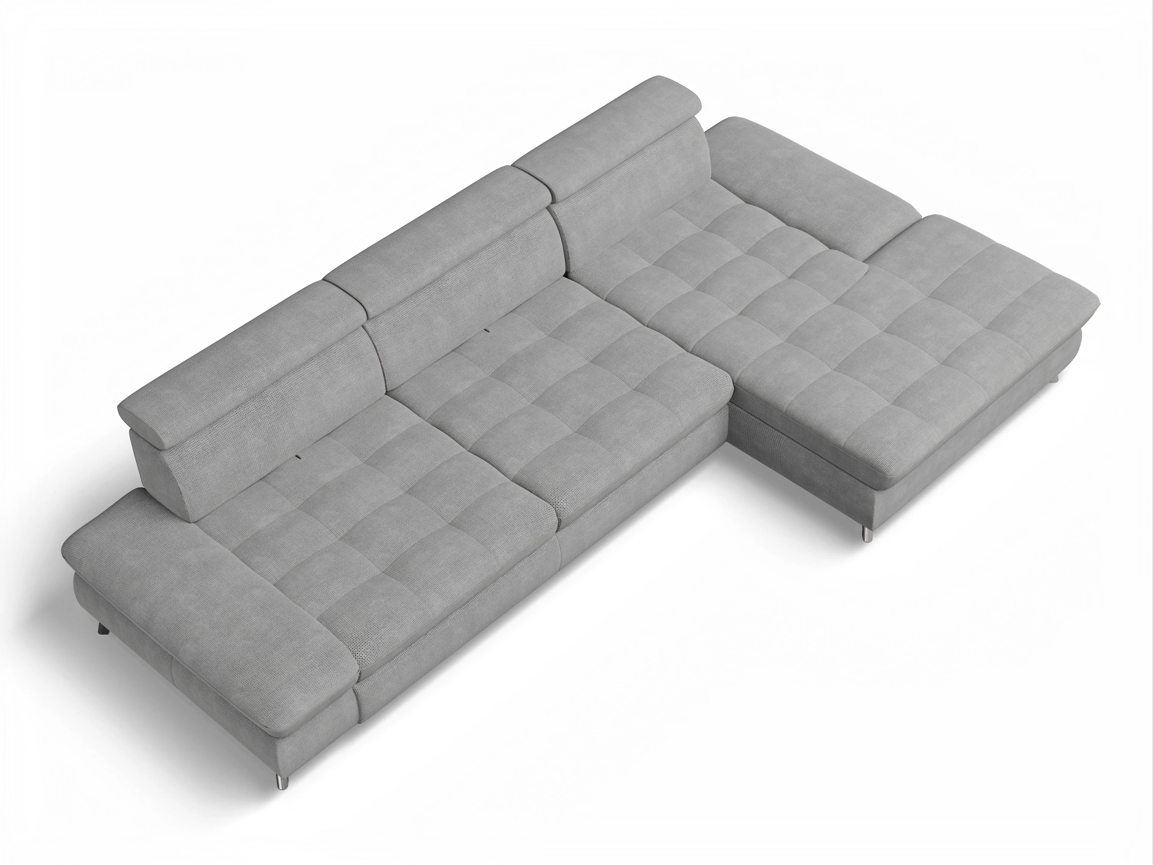 Ansicht des Produktes Memphis Stoff Ecksofa rechts Abschluss offen in Stoff Grau
