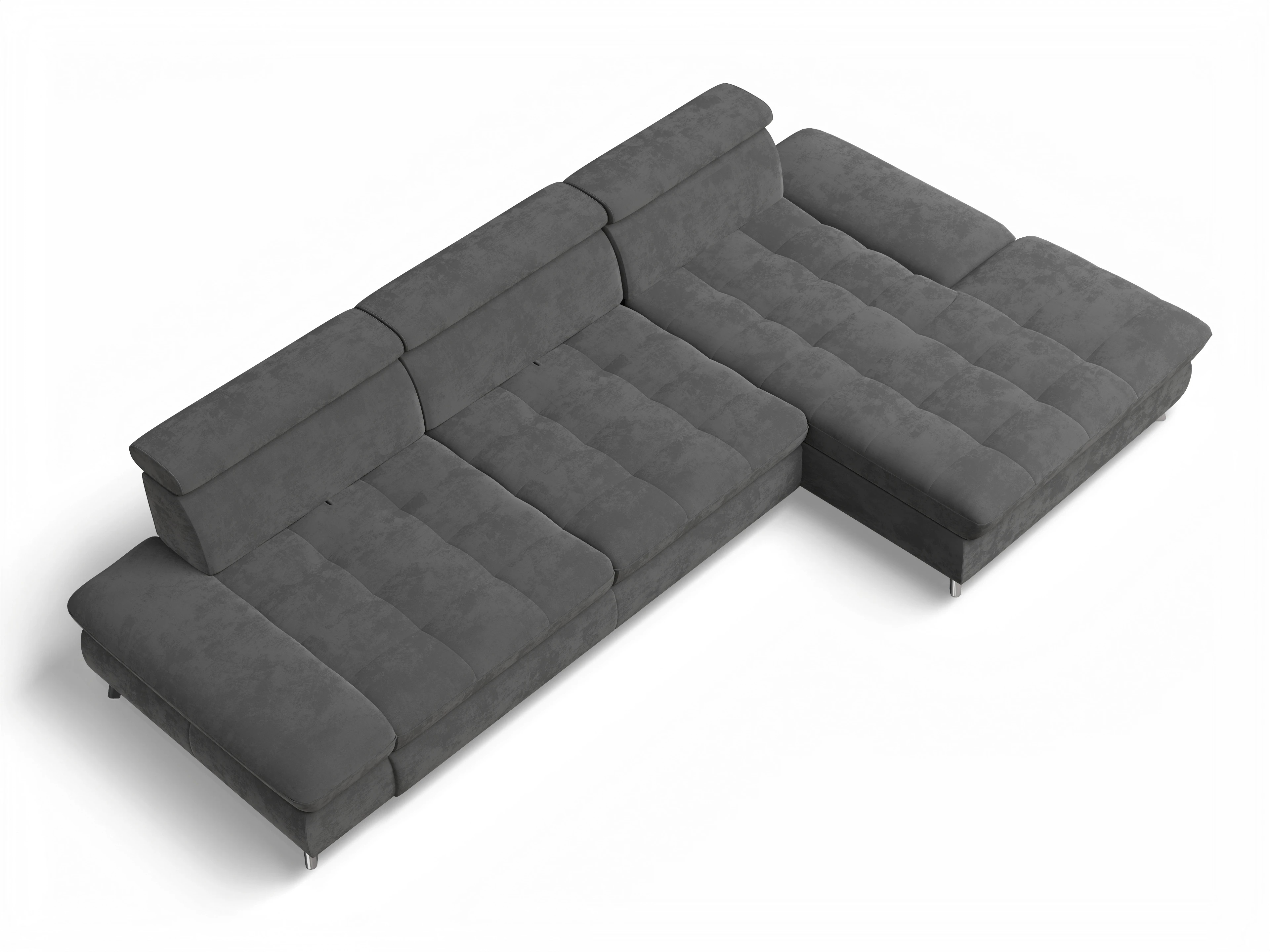 Ansicht des Produktes Memphis Stoff Ecksofa rechts Abschluss offen in Stoff Grau