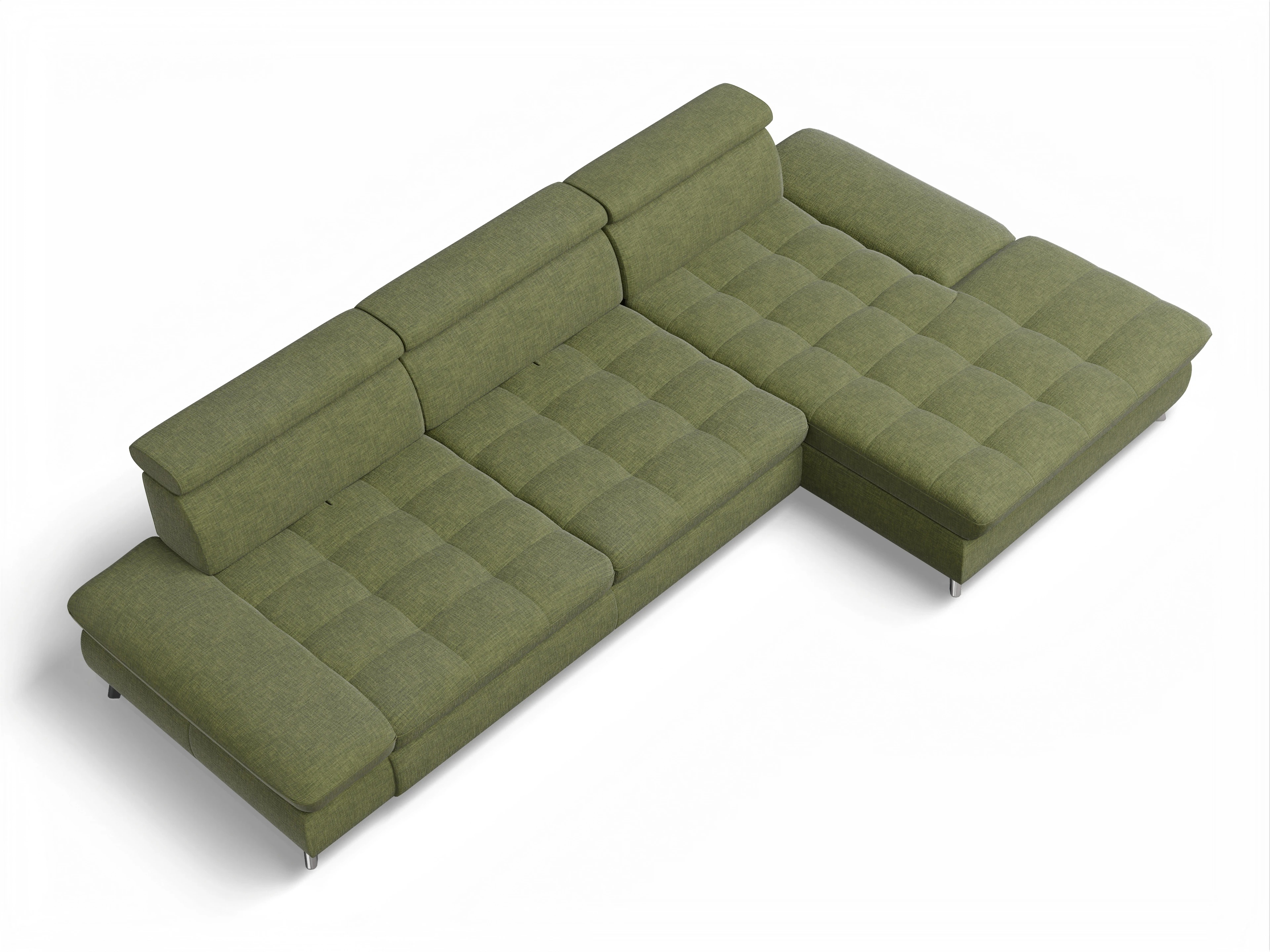 Ansicht des Produktes Memphis Stoff Ecksofa rechts Abschluss offen in Stoff Grün