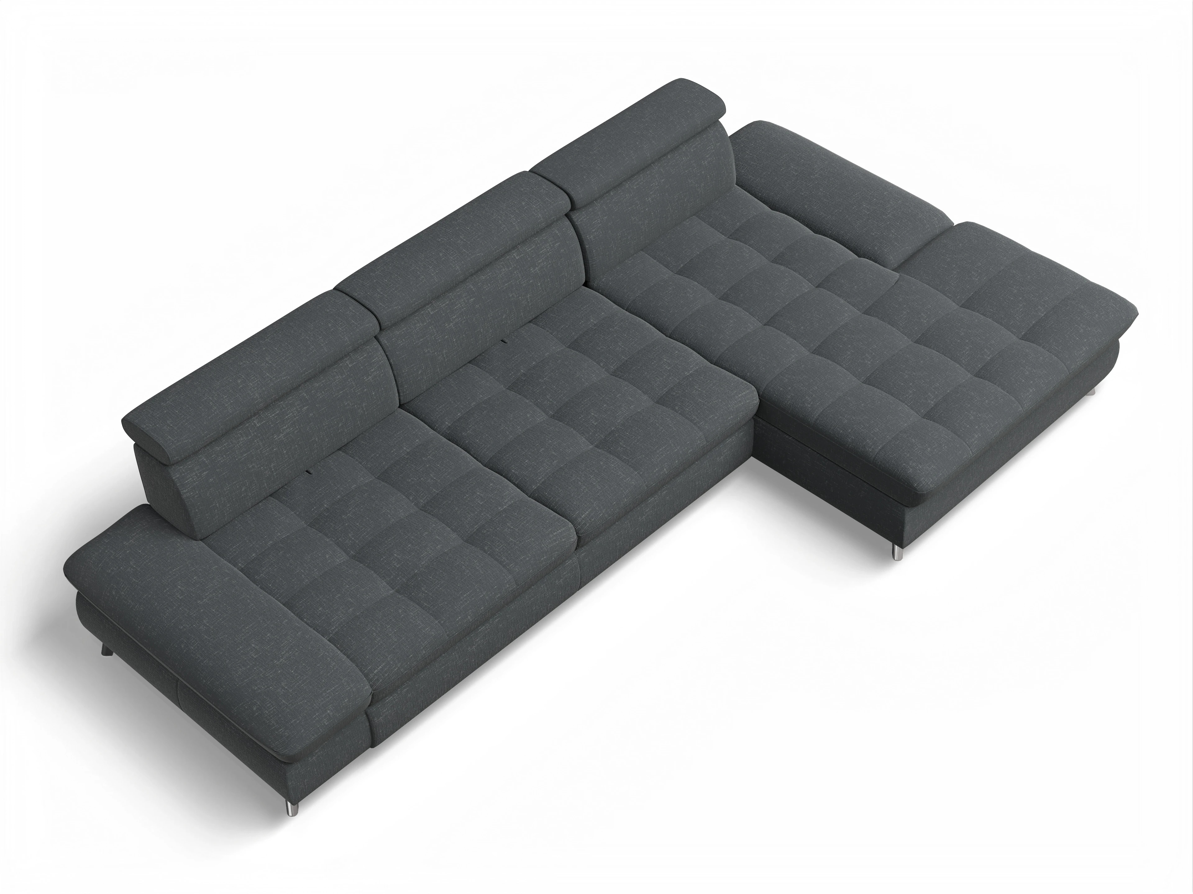 Ansicht des Produktes Memphis Stoff Ecksofa rechts Abschluss offen in Stoff Grau