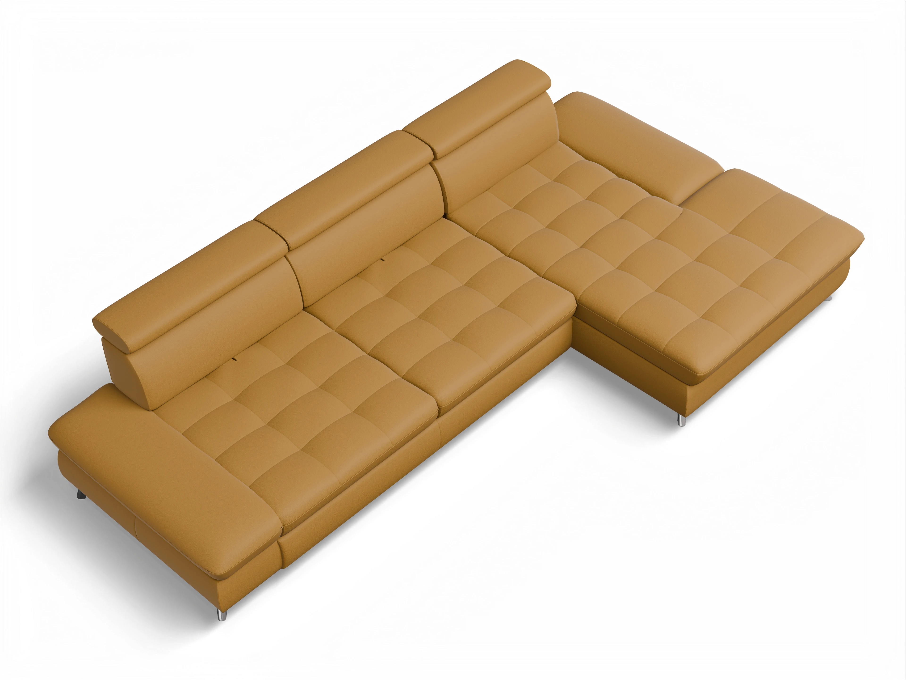 Ansicht des Produktes Memphis Stoff Ecksofa rechts Abschluss offen in Leder Gelb