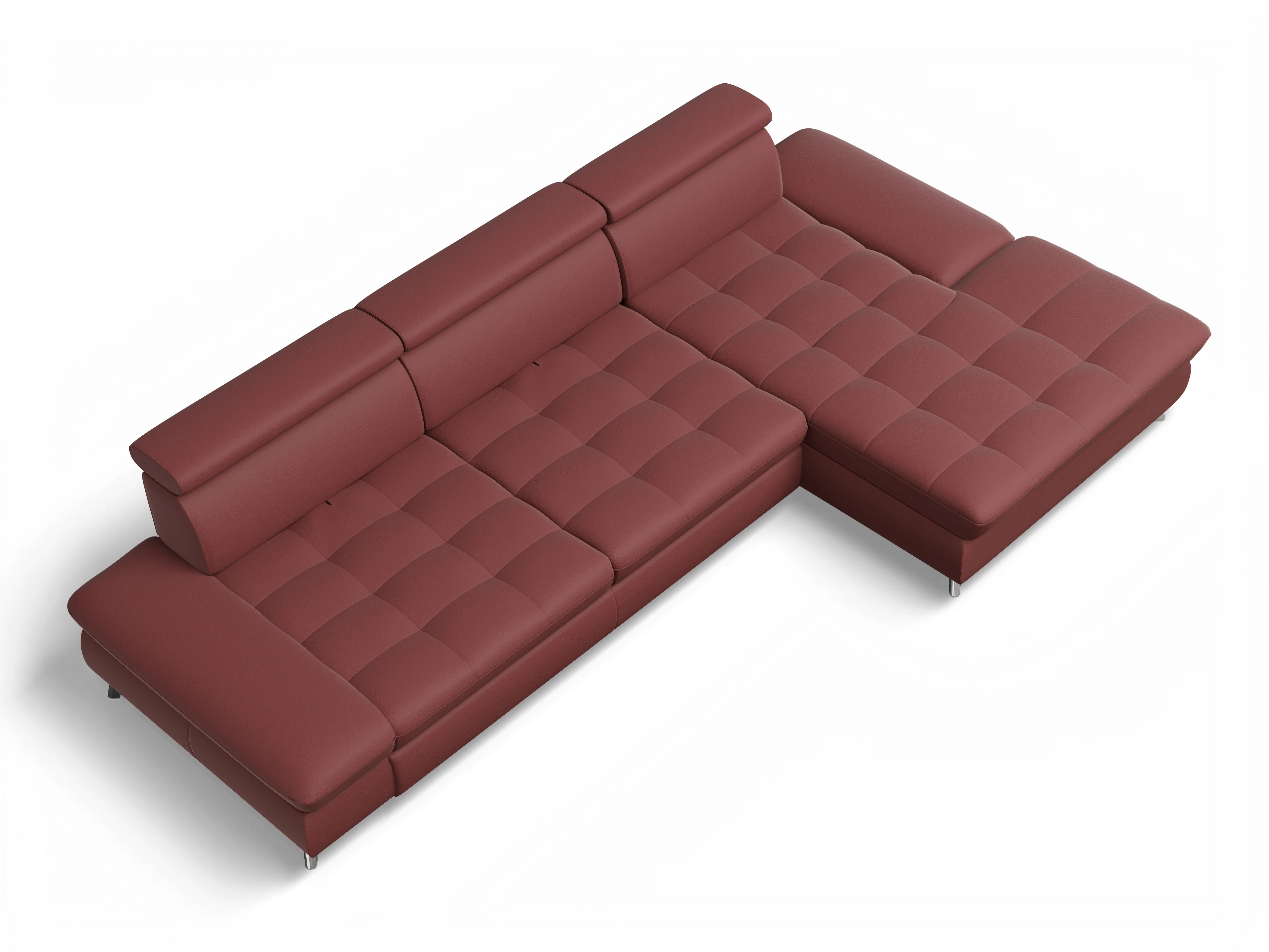 Ansicht des Produktes Memphis Stoff Ecksofa rechts Abschluss offen in Leder Rot