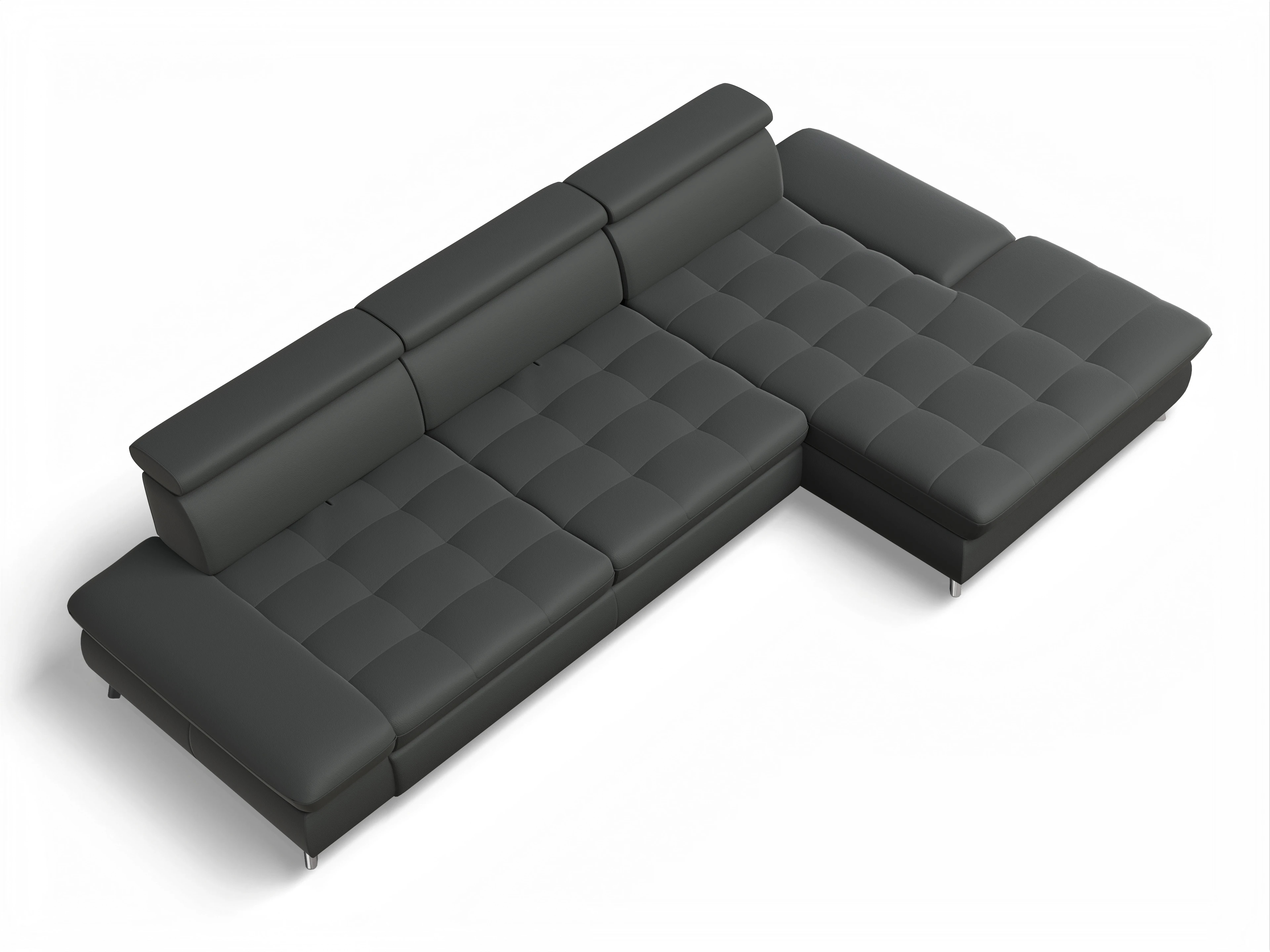 Ansicht des Produktes Memphis Stoff Ecksofa rechts Abschluss offen in Leder Grau