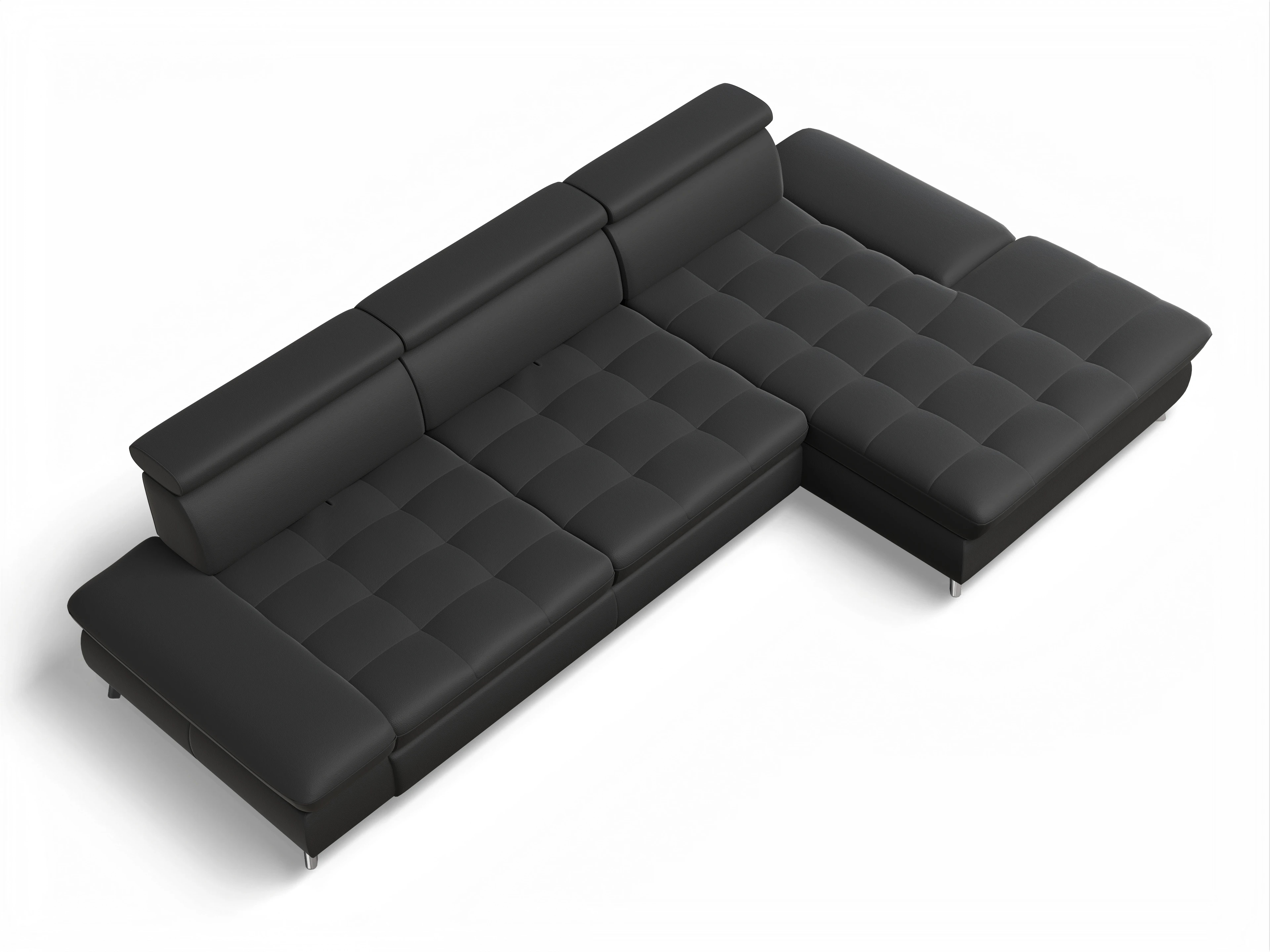 Ansicht des Produktes Memphis Stoff Ecksofa rechts Abschluss offen in Leder Schwarz