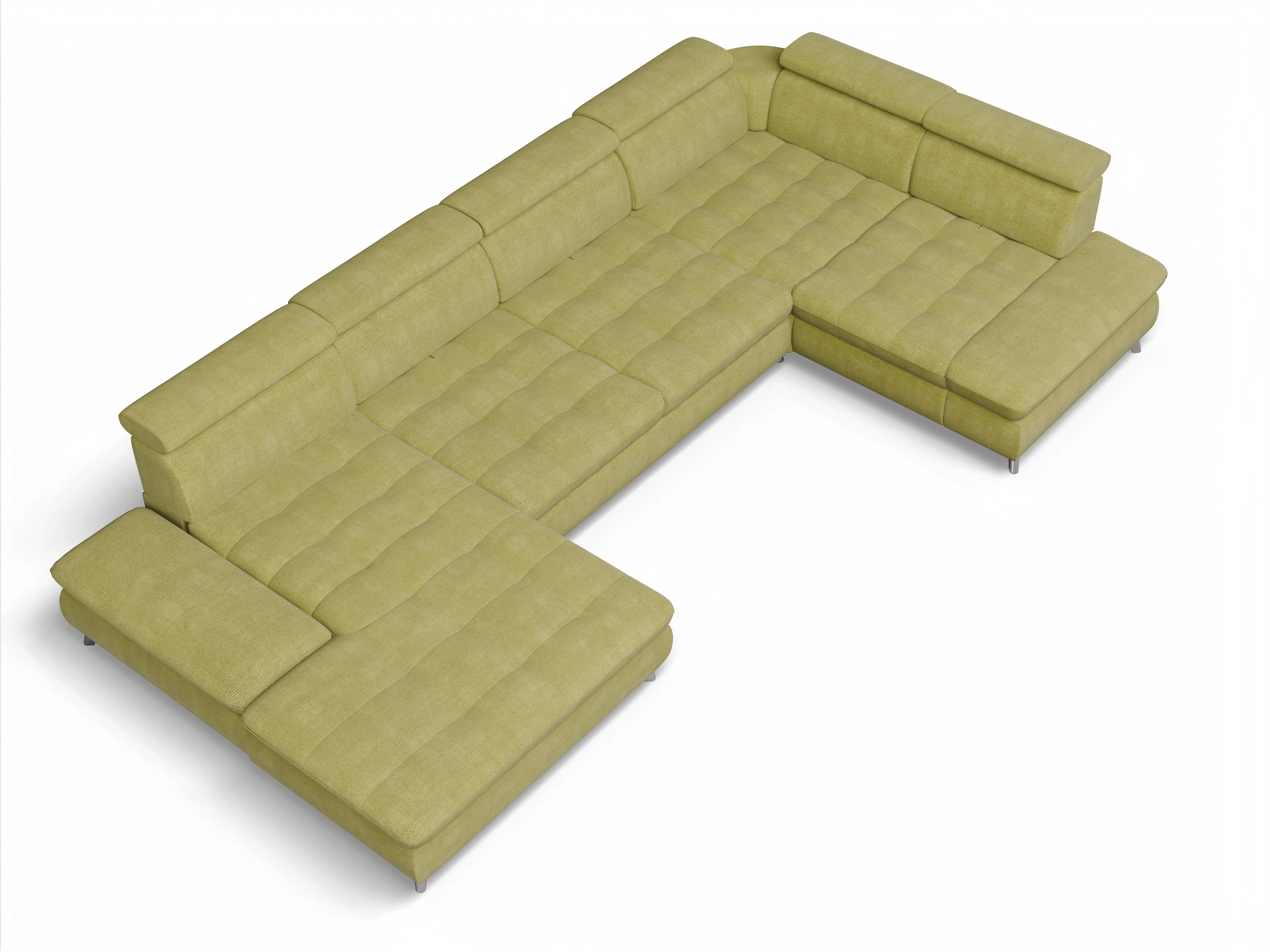 Ansicht des Produktes Memphis Stoff Wohnlandschaft Armlehne rechts Abschluss offen links in Stoff Grün