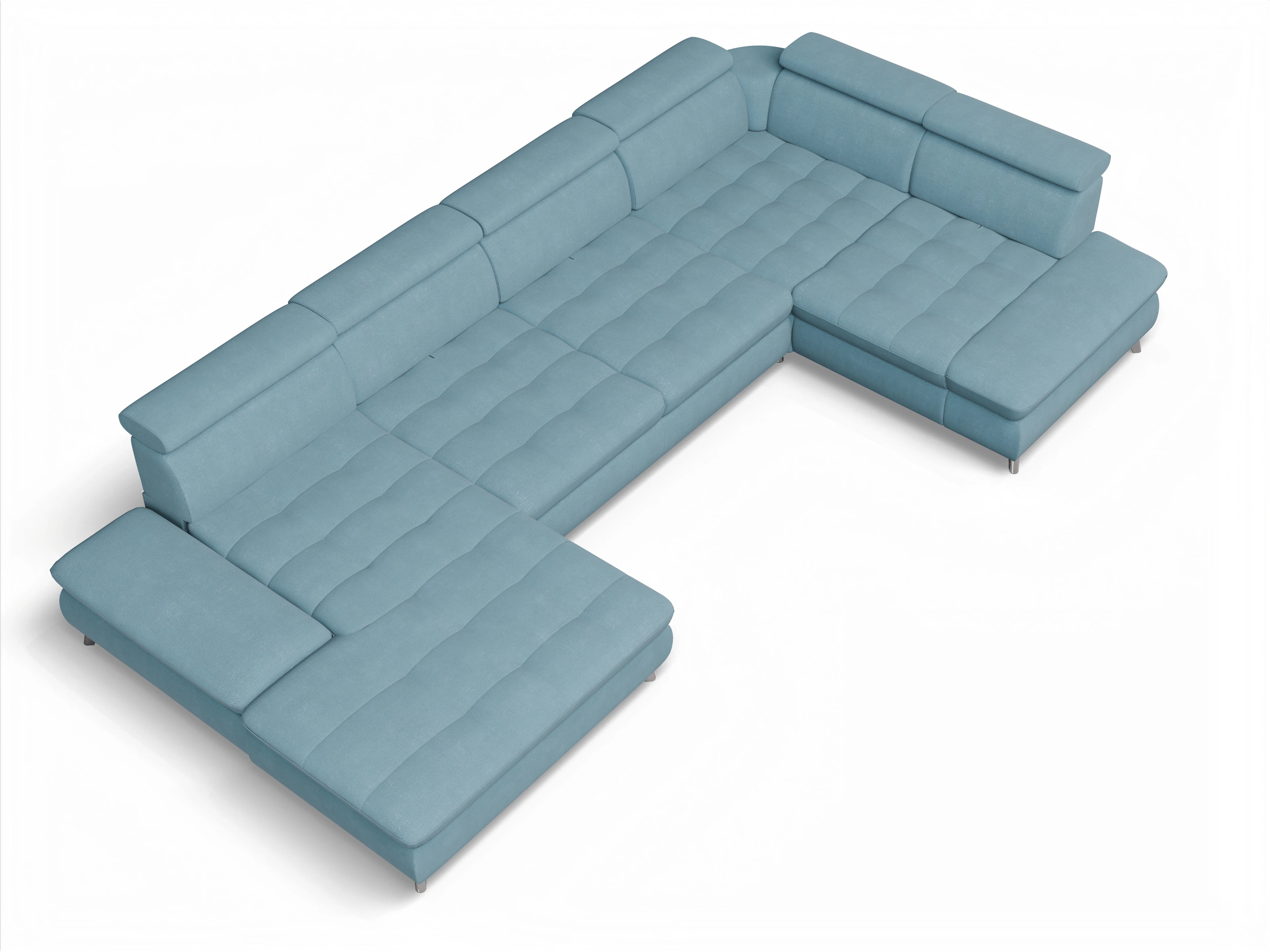 Ansicht des Produktes Memphis Stoff Wohnlandschaft Armlehne rechts Abschluss offen links in Stoff Blau