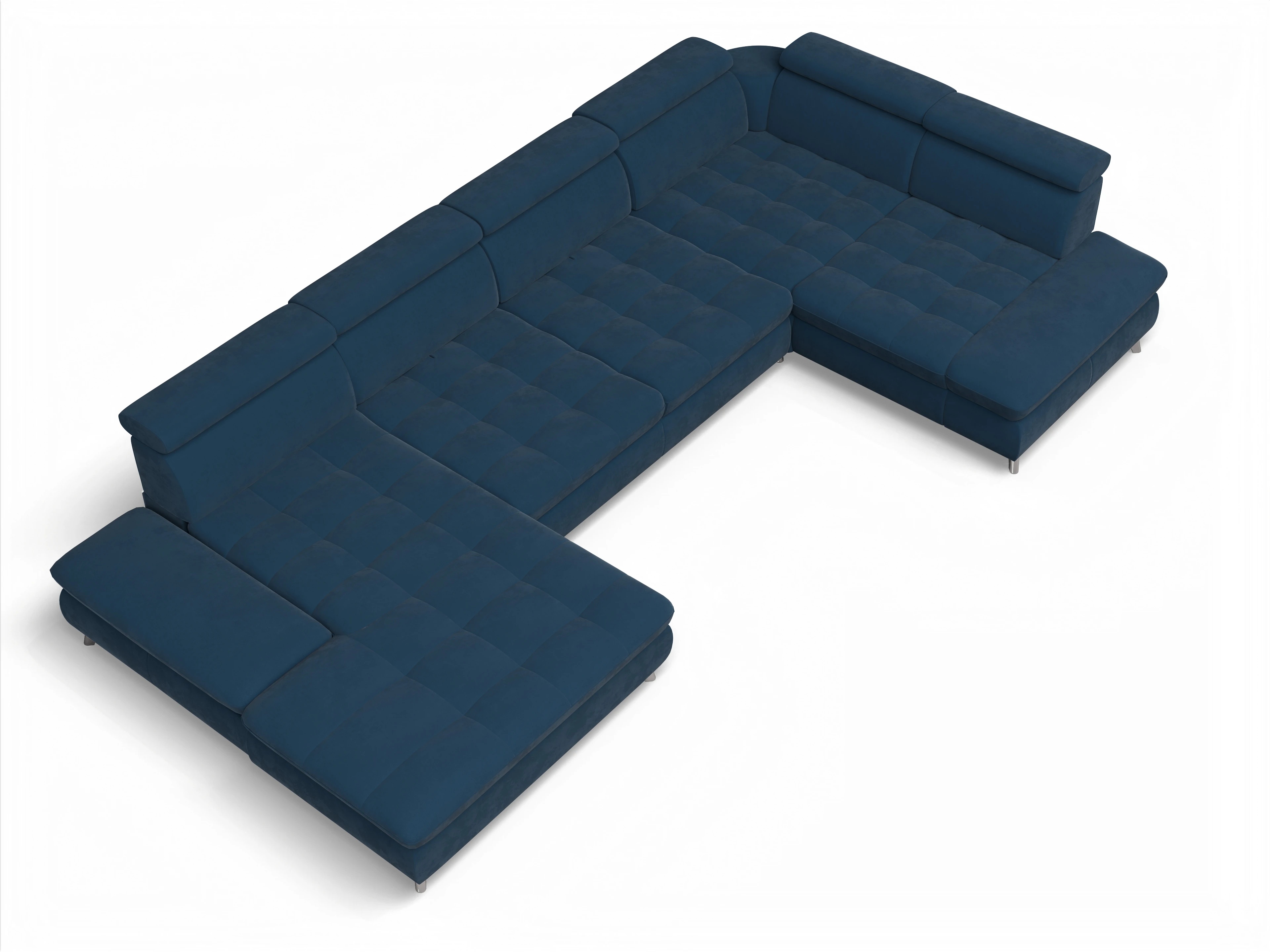 Ansicht des Produktes Memphis Stoff Wohnlandschaft Armlehne rechts Abschluss offen links in Stoff Blau