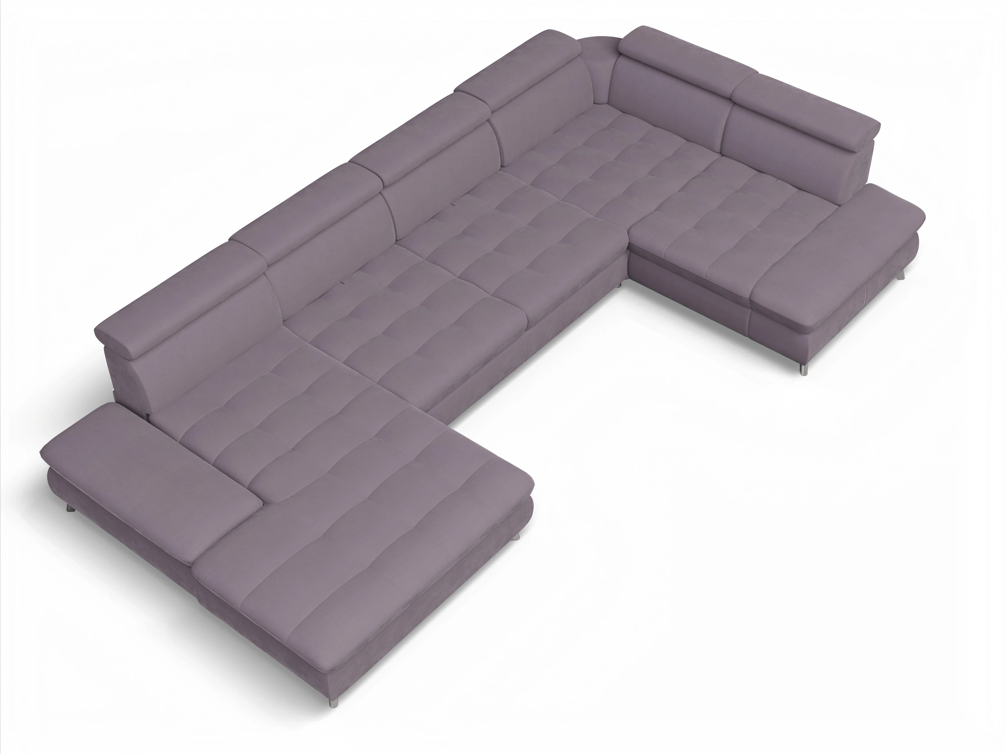 Ansicht des Produktes Memphis Stoff Wohnlandschaft Armlehne rechts Abschluss offen links in Stoff Lila