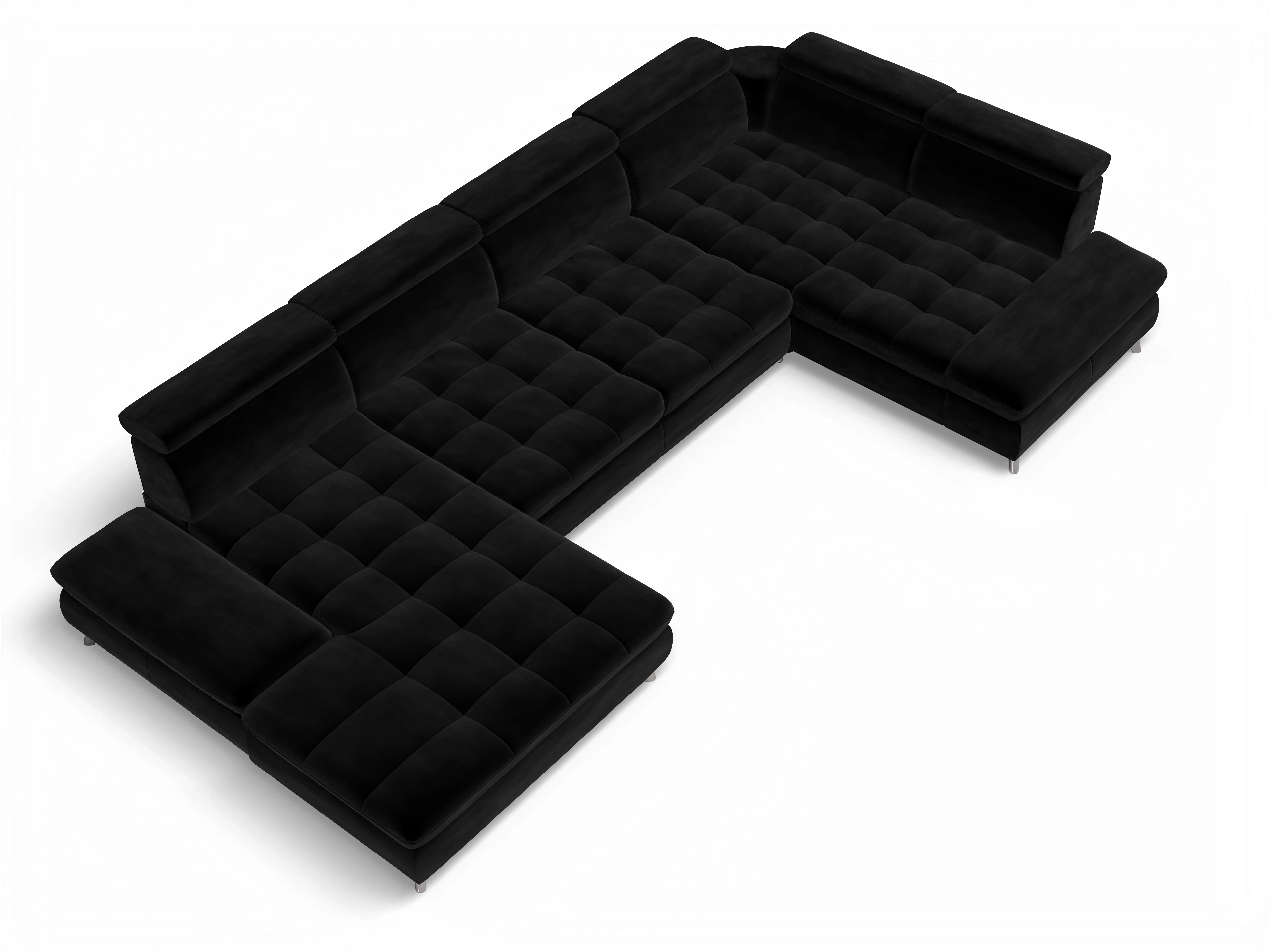 Ansicht des Produktes Memphis Stoff Wohnlandschaft Armlehne rechts Abschluss offen links in Stoff Schwarz