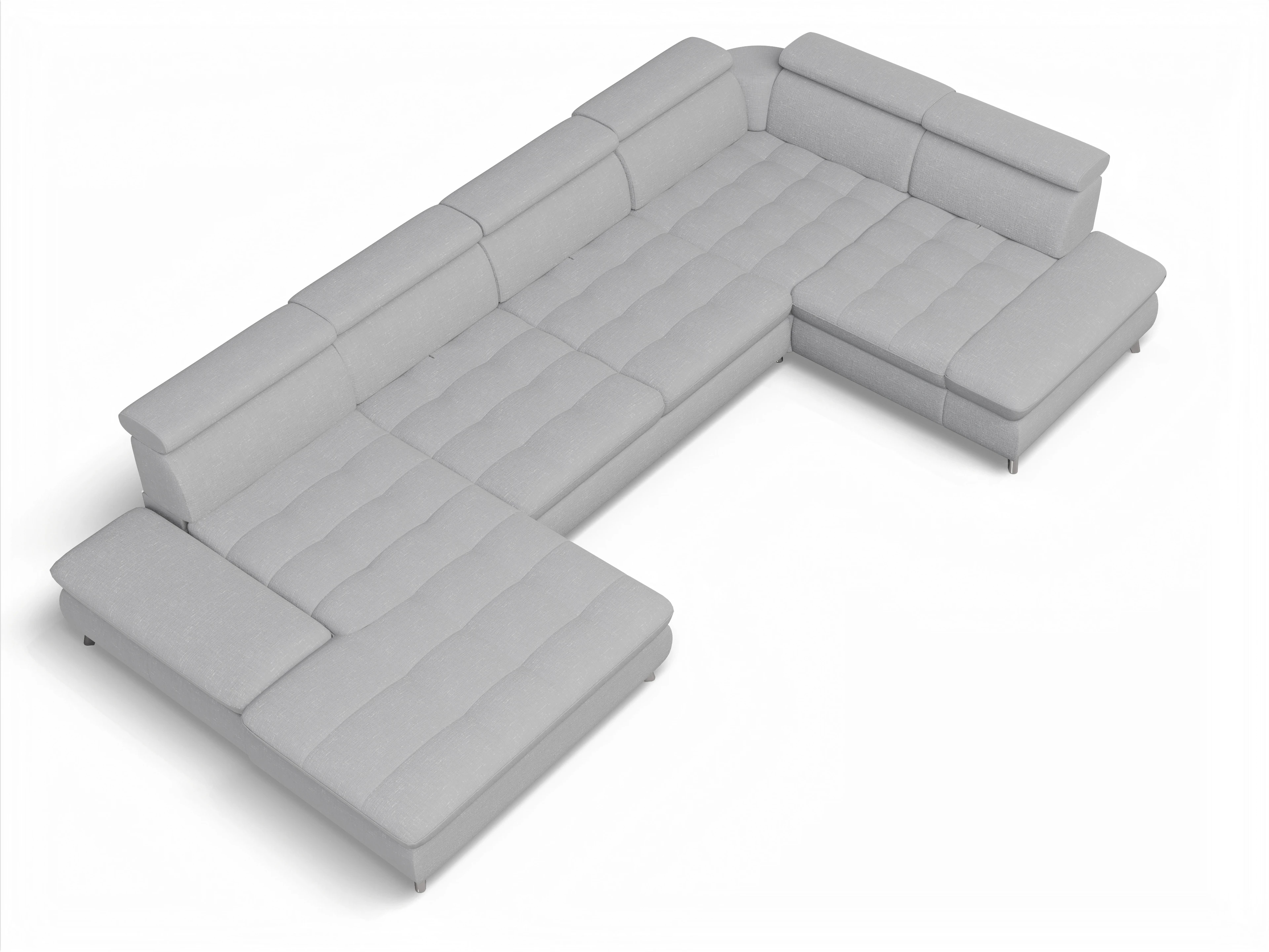 Ansicht des Produktes Memphis Stoff Wohnlandschaft Armlehne rechts Abschluss offen links in Stoff Grau