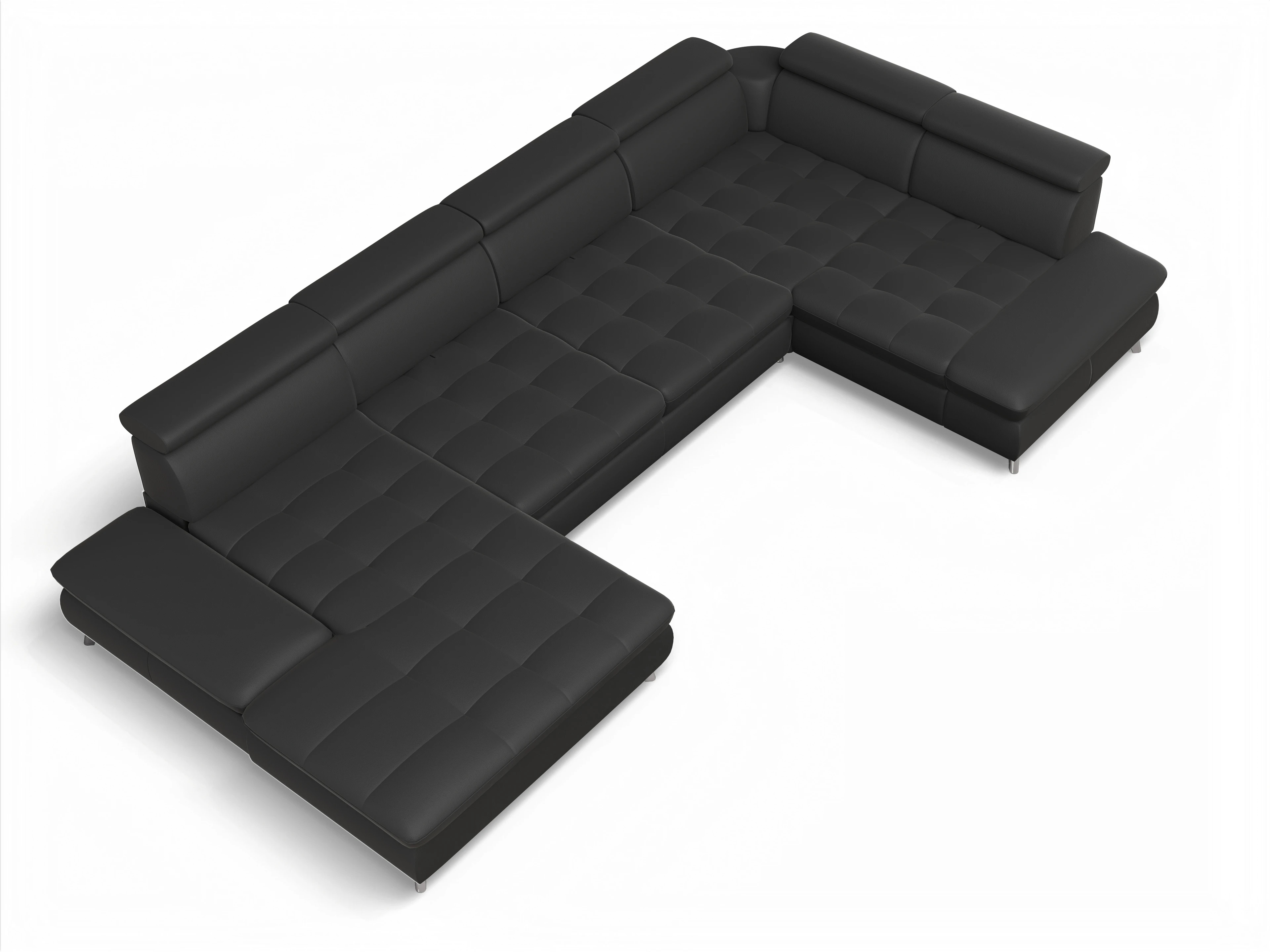 Ansicht des Produktes Memphis Stoff Wohnlandschaft Armlehne rechts Abschluss offen links in Leder Schwarz