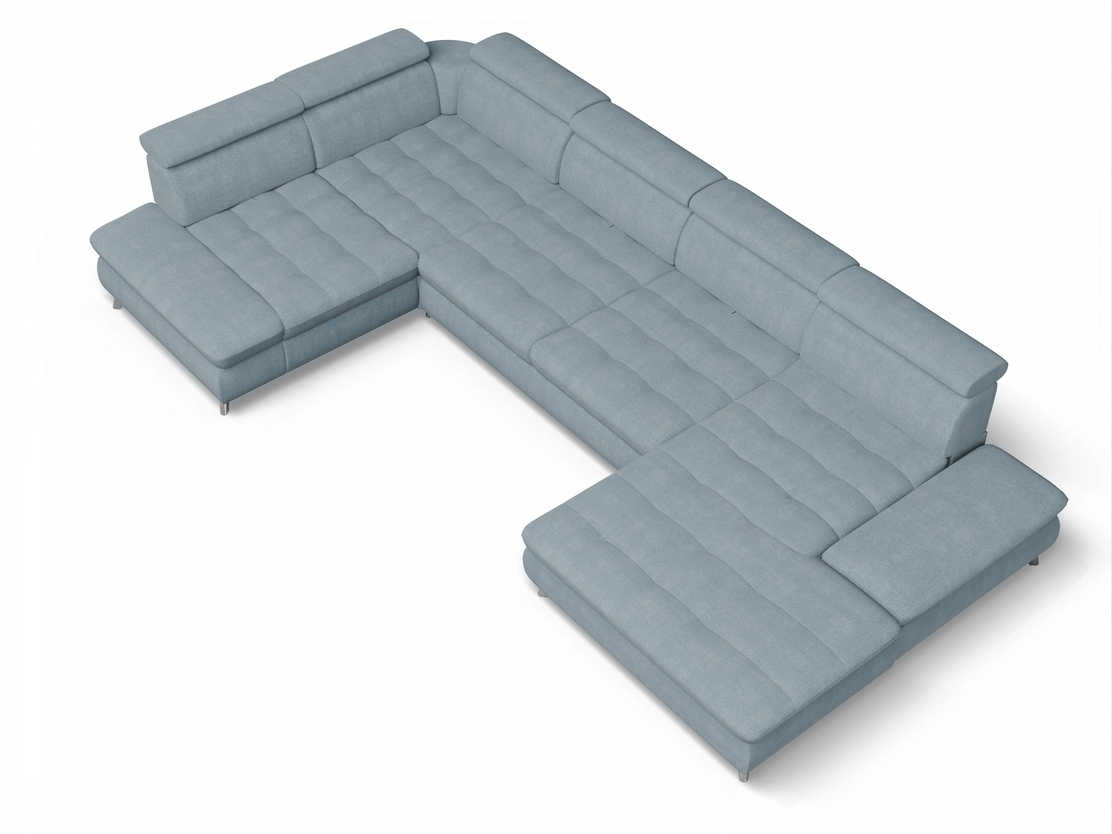 Ansicht des Produktes Memphis Stoff Wohnlandschaft Armlehne links Abschluss offen rechts in Stoff Blau