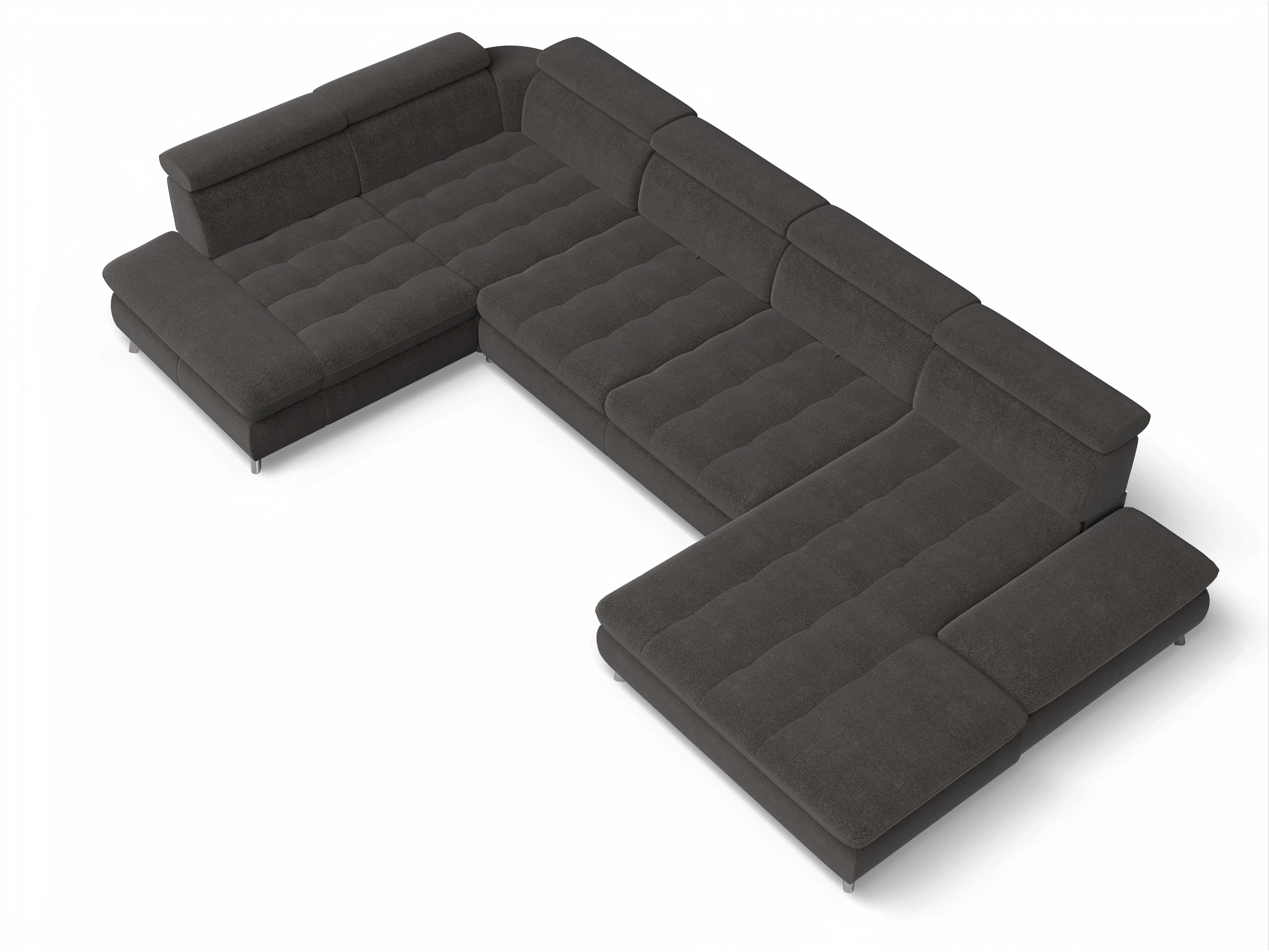 Ansicht des Produktes Memphis Stoff Wohnlandschaft Armlehne links Abschluss offen rechts in Stoff Grau