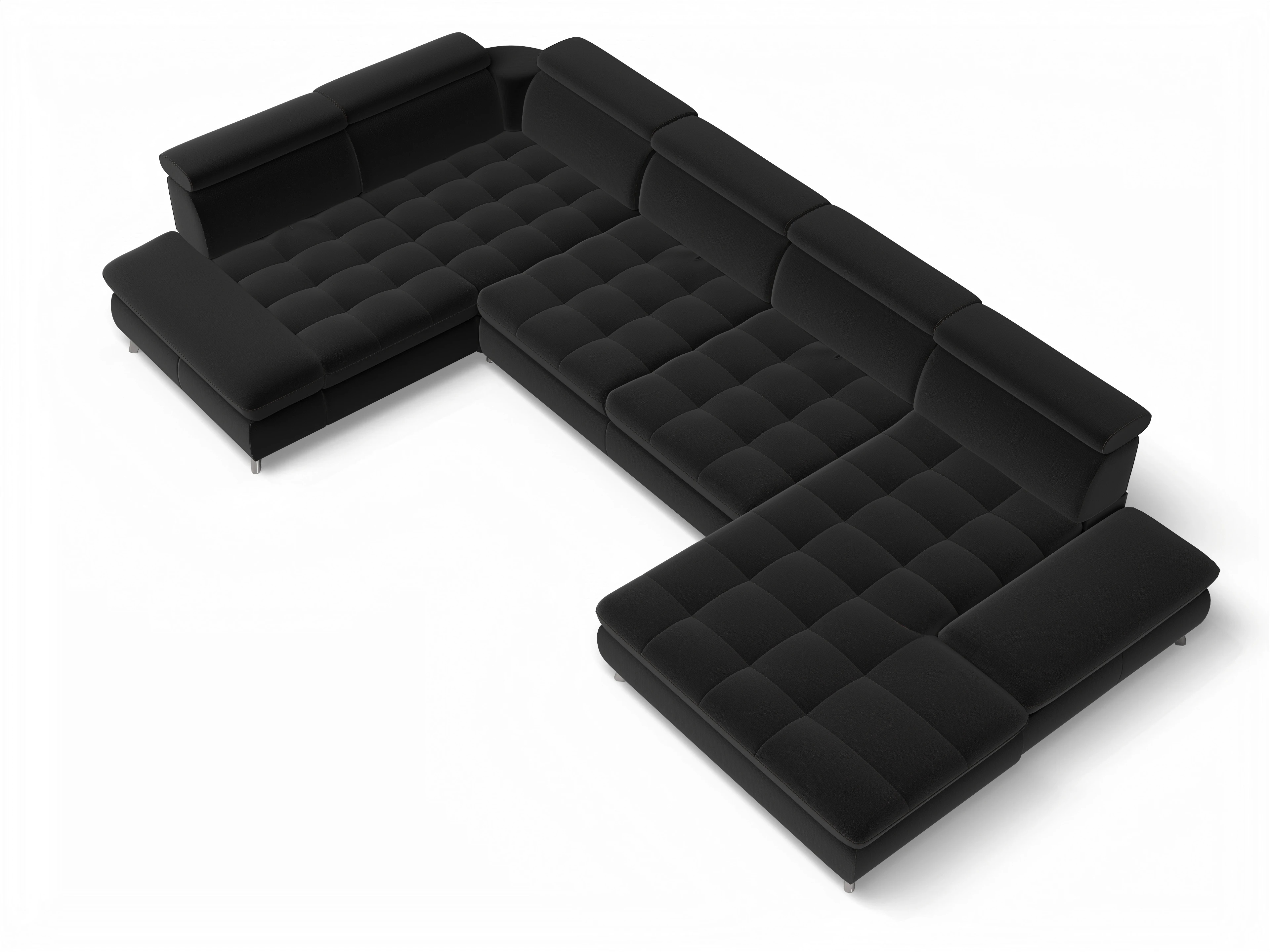 Ansicht des Produktes Memphis Stoff Wohnlandschaft Armlehne links Abschluss offen rechts in Stoff Schwarz