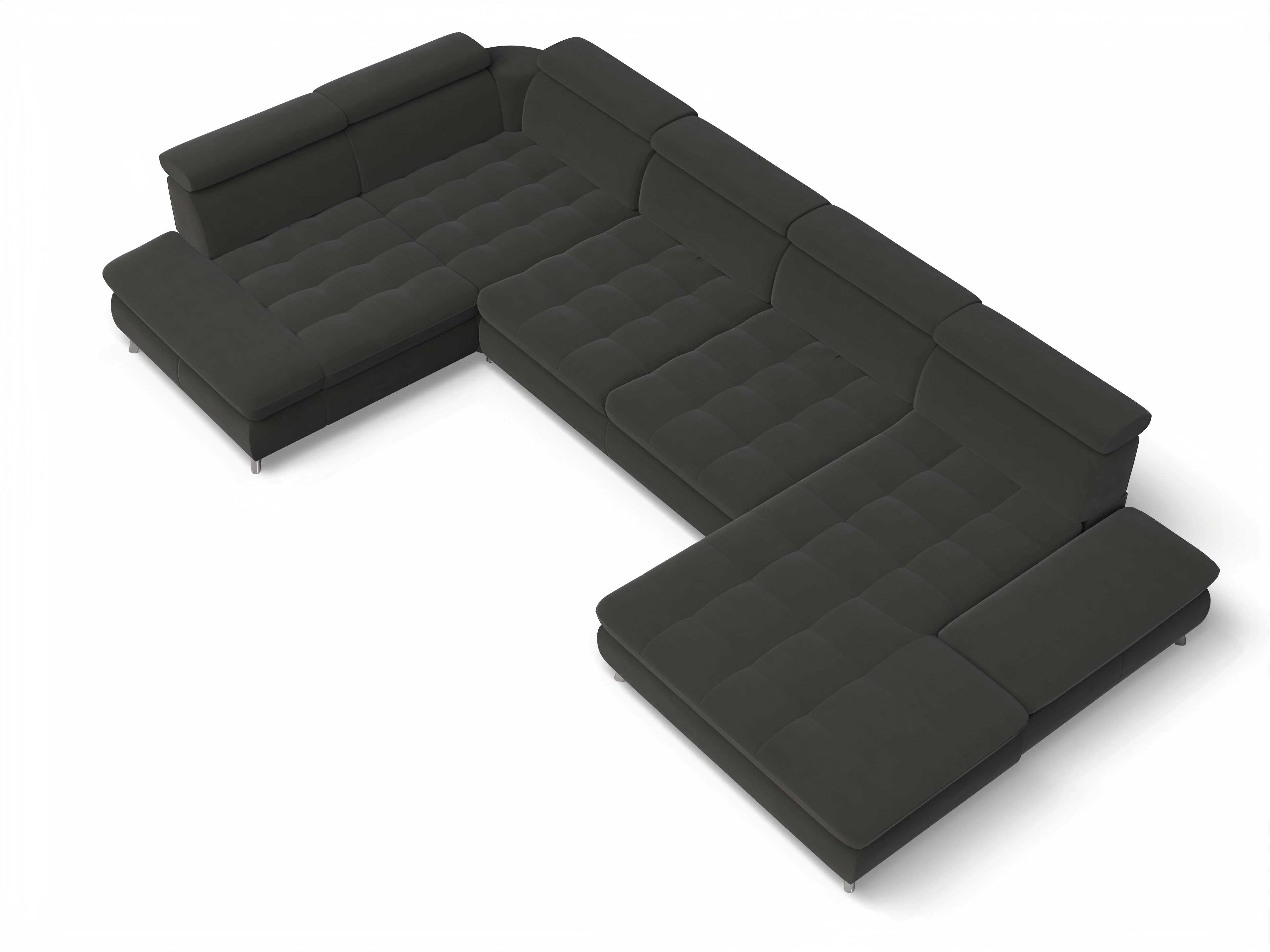 Ansicht des Produktes Memphis Stoff Wohnlandschaft Armlehne links Abschluss offen rechts in Stoff Grau