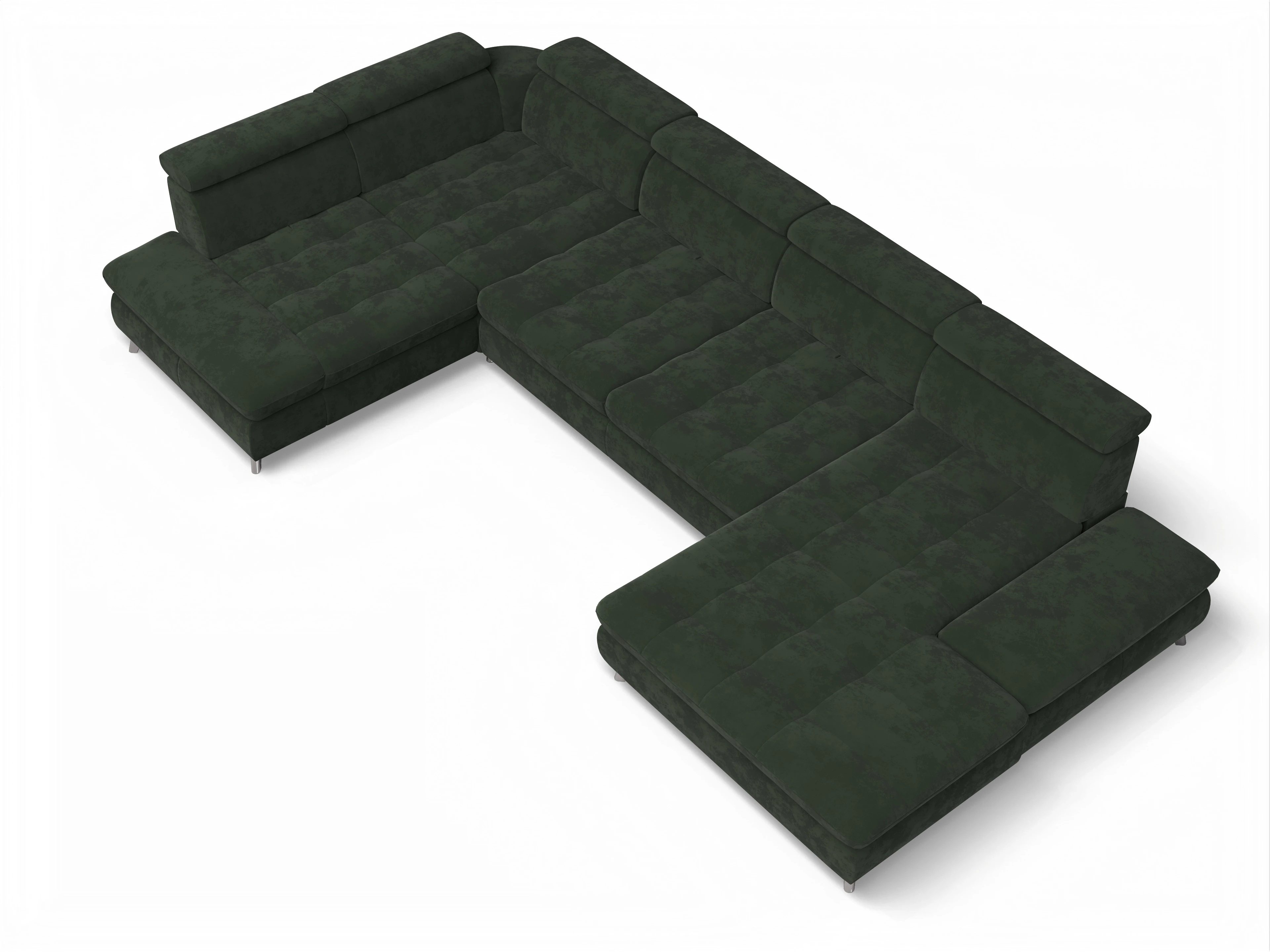 Ansicht des Produktes Memphis Stoff Wohnlandschaft Armlehne links Abschluss offen rechts in Stoff Grün