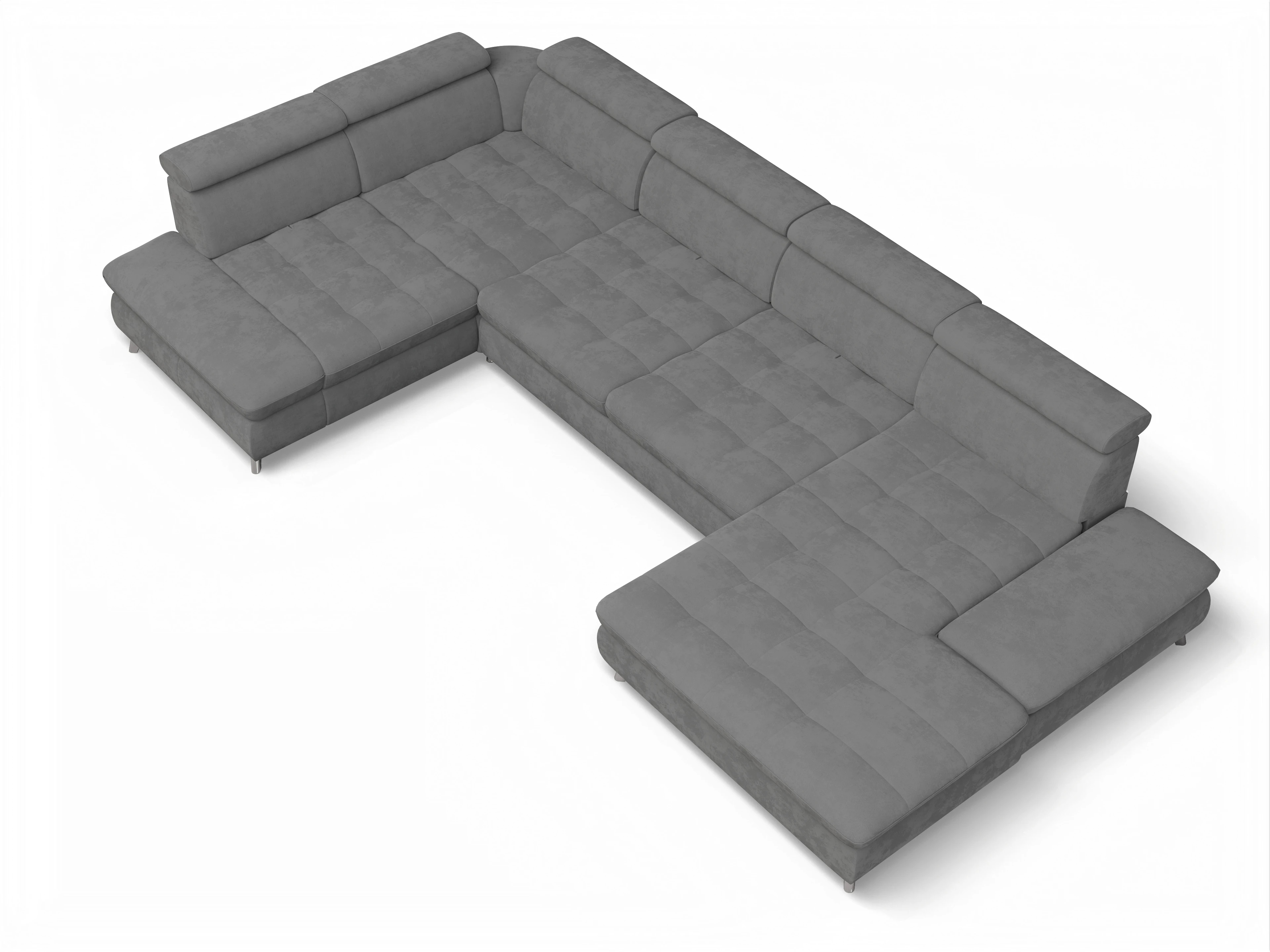 Ansicht des Produktes Memphis Stoff Wohnlandschaft Armlehne links Abschluss offen rechts in Stoff Grau