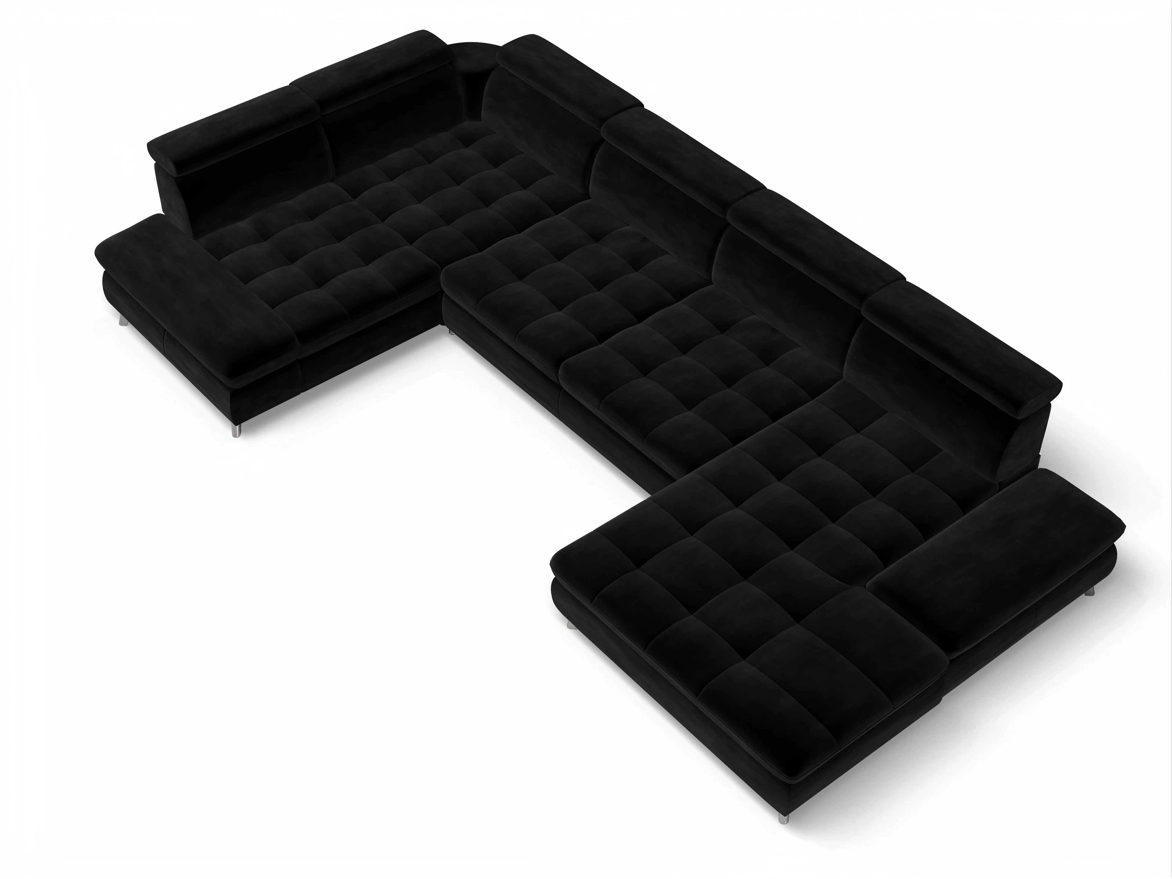 Ansicht des Produktes Memphis Stoff Wohnlandschaft Armlehne links Abschluss offen rechts in Stoff Schwarz
