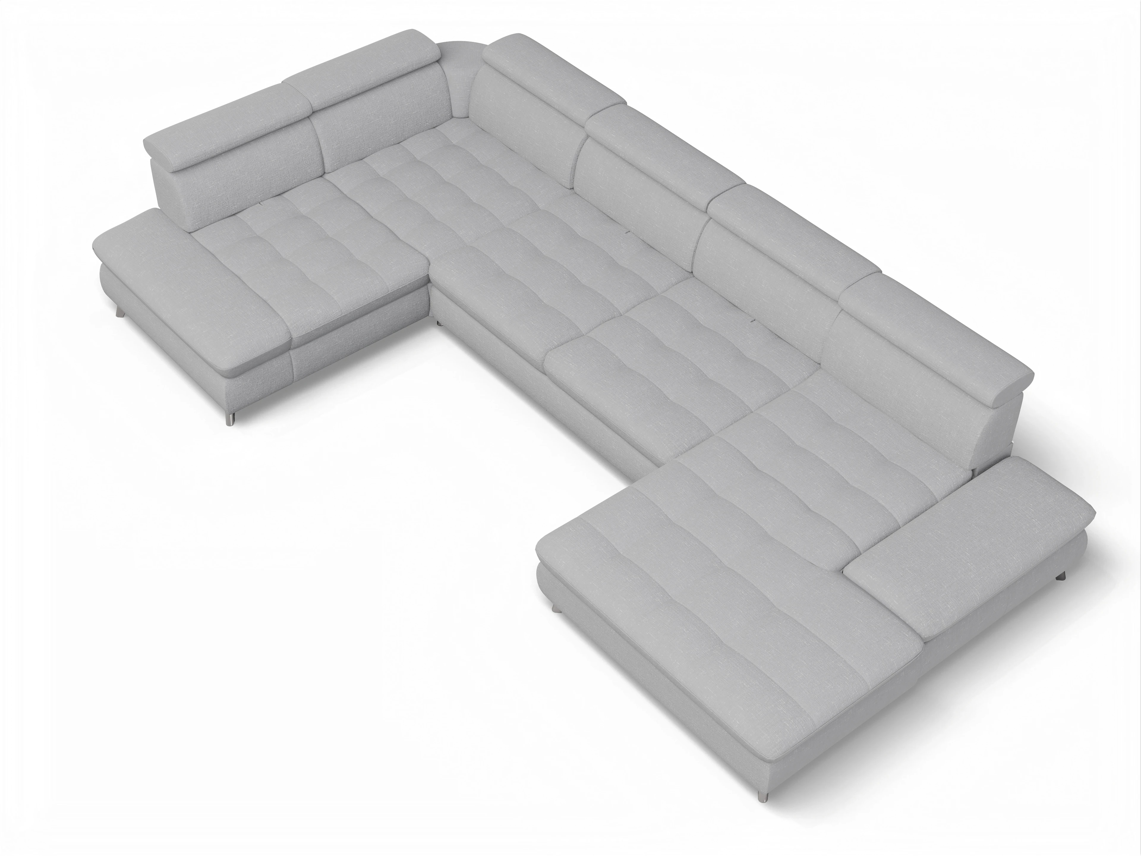 Ansicht des Produktes Memphis Stoff Wohnlandschaft Armlehne links Abschluss offen rechts in Stoff Grau