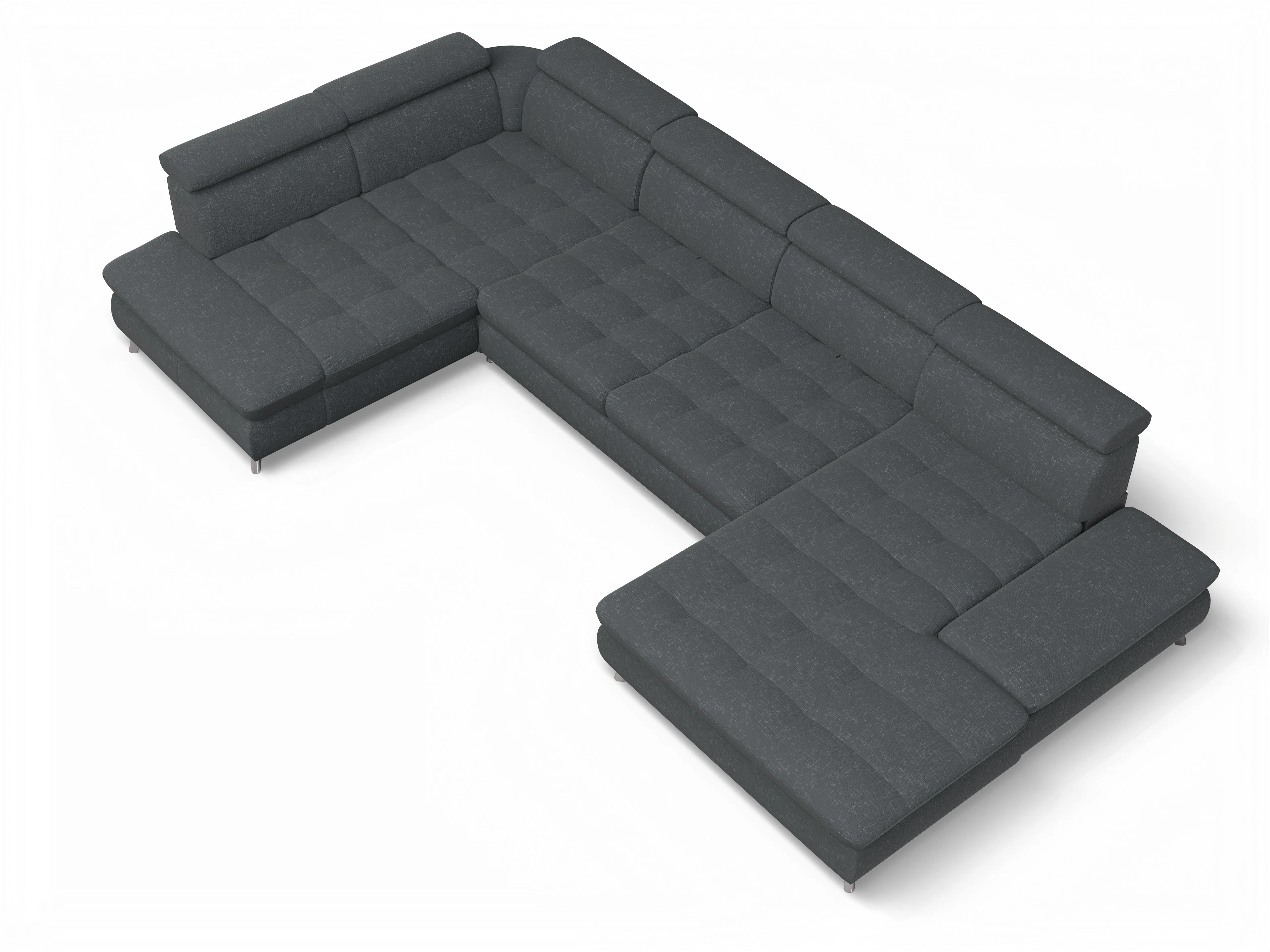 Ansicht des Produktes Memphis Stoff Wohnlandschaft Armlehne links Abschluss offen rechts in Stoff Grau