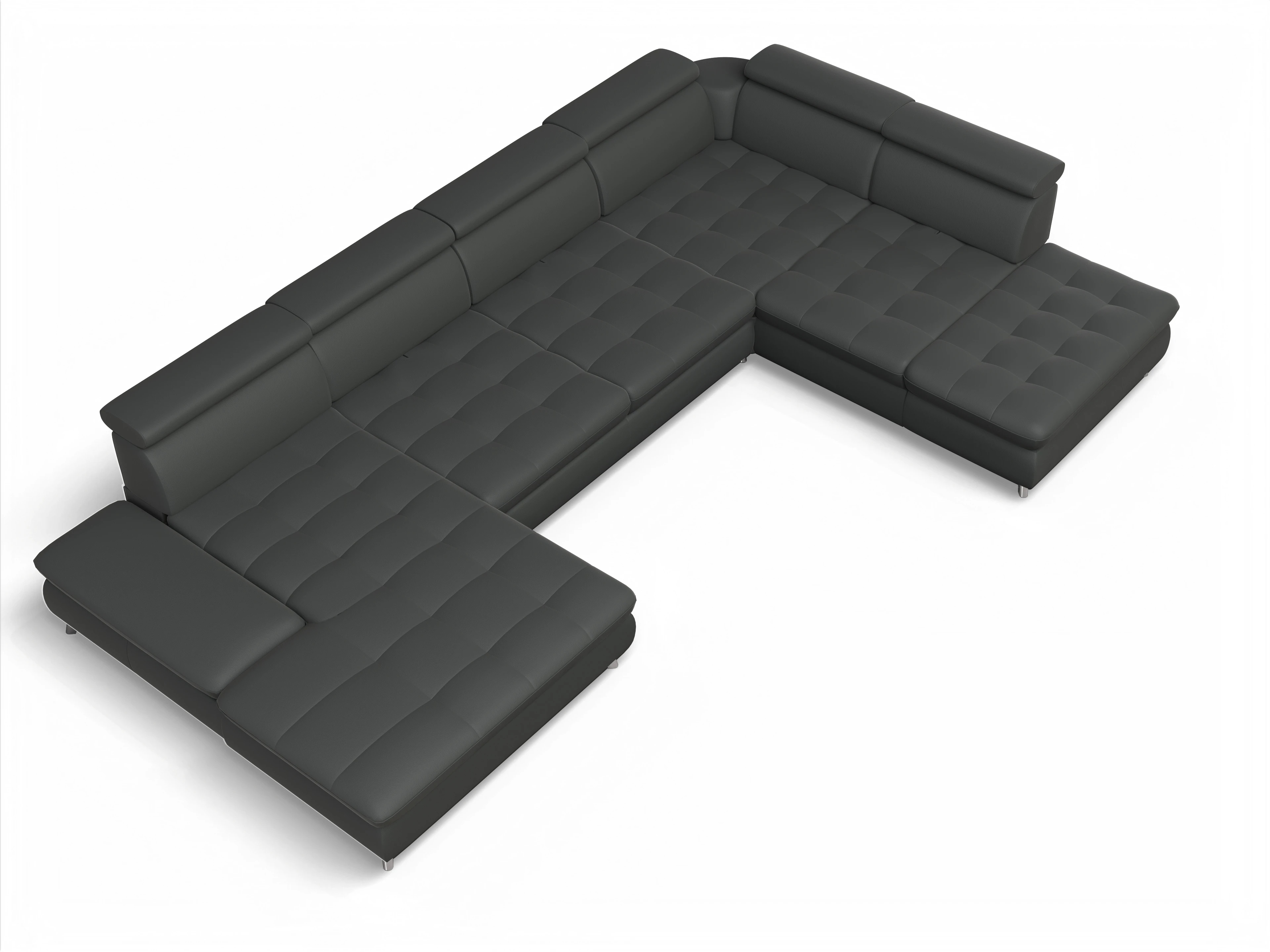 Ansicht des Produktes Memphis Stoff Wohnlandschaft offen beidseitig in Leder Grau