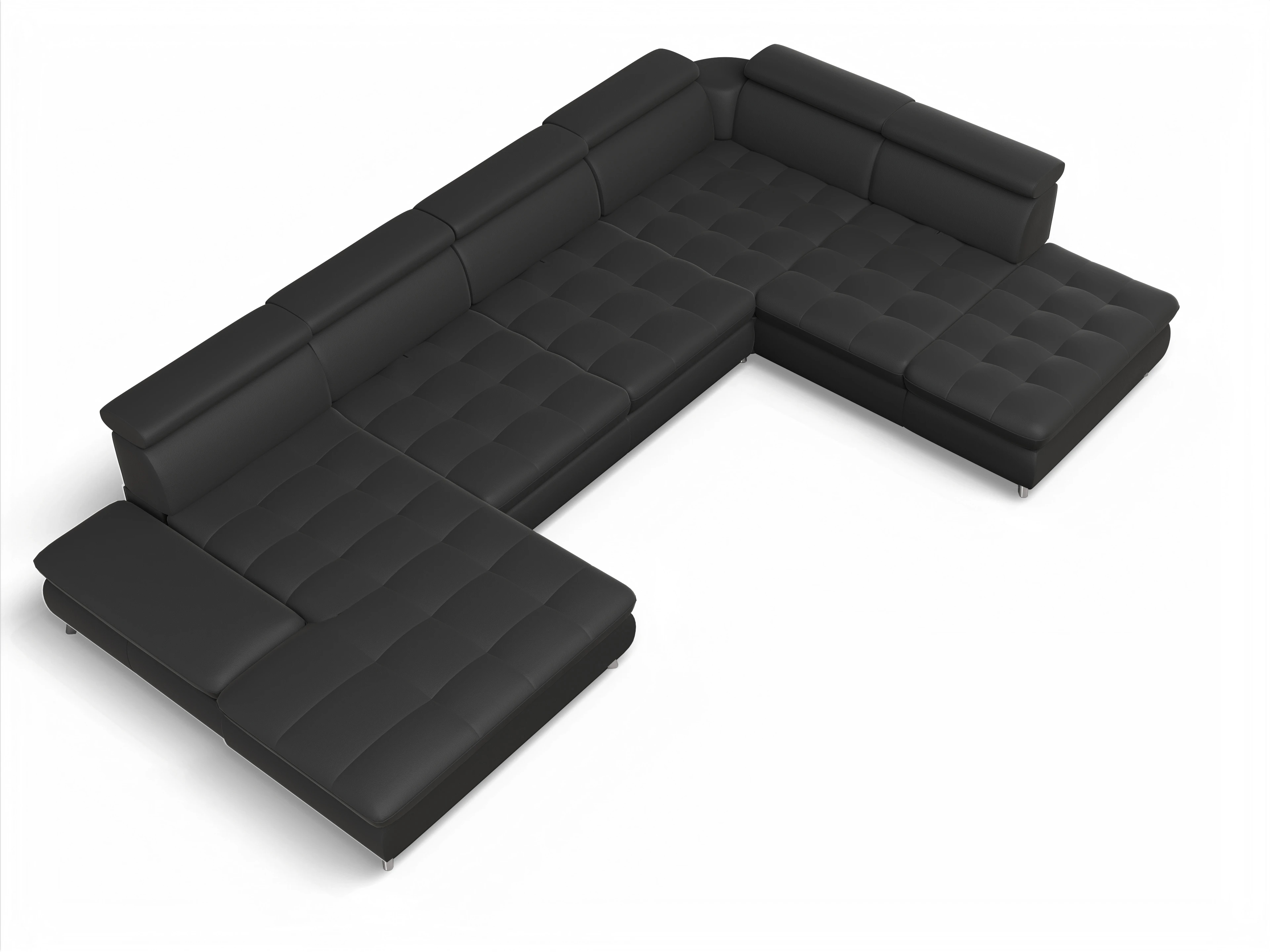 Ansicht des Produktes Memphis Stoff Wohnlandschaft offen beidseitig in Leder Schwarz