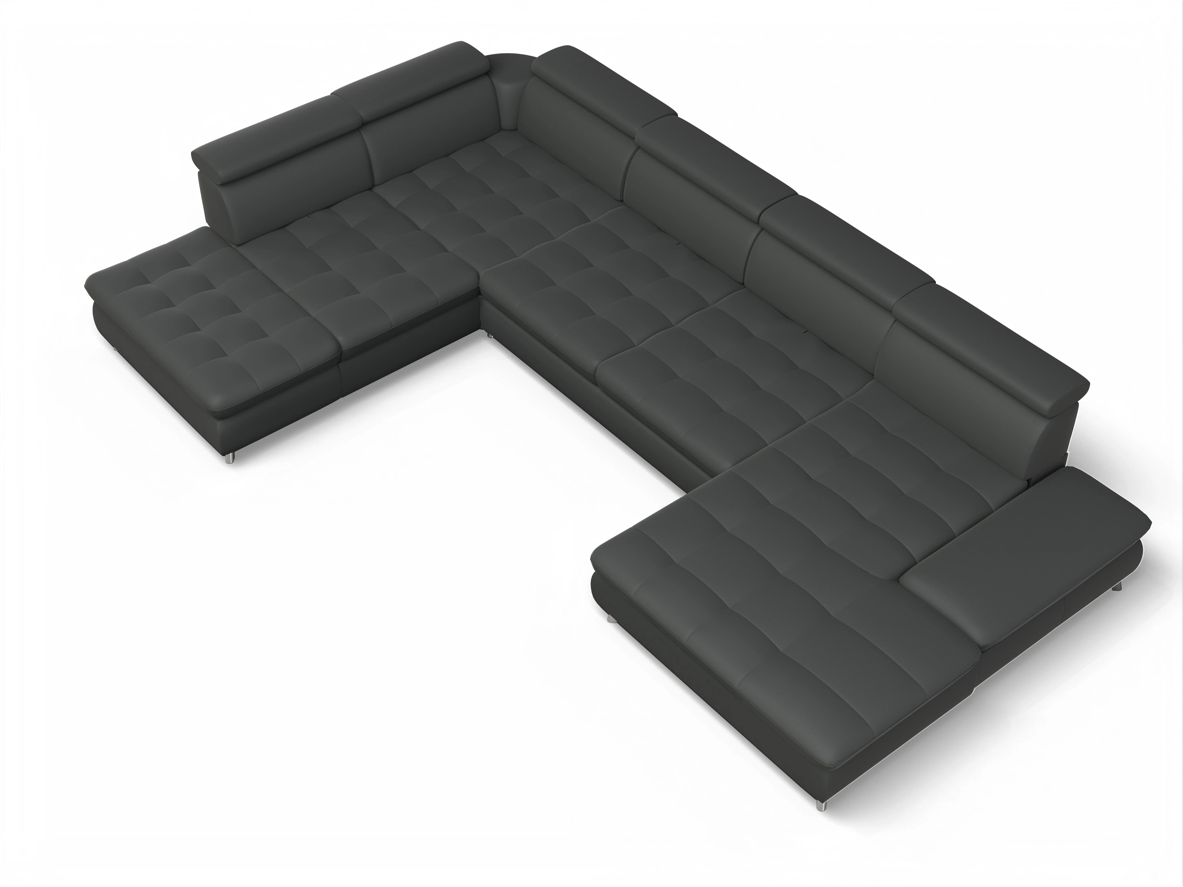 Ansicht des Produktes Memphis Stoff Wohnlandschaft offen beidseitig in Leder Grau