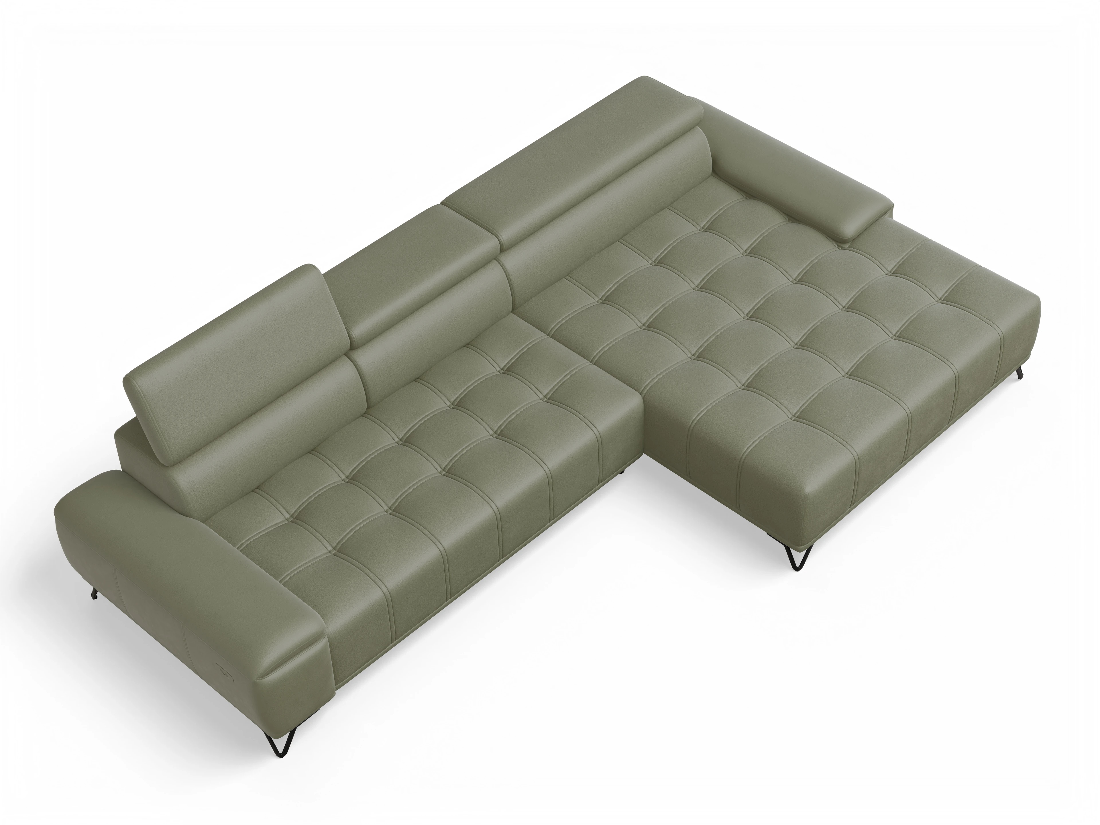 Sevilla OT Small R ohne Funktion Ansicht des Produktes Sevilla Ecksofa rechts Abschluss offen in Stoff Grün