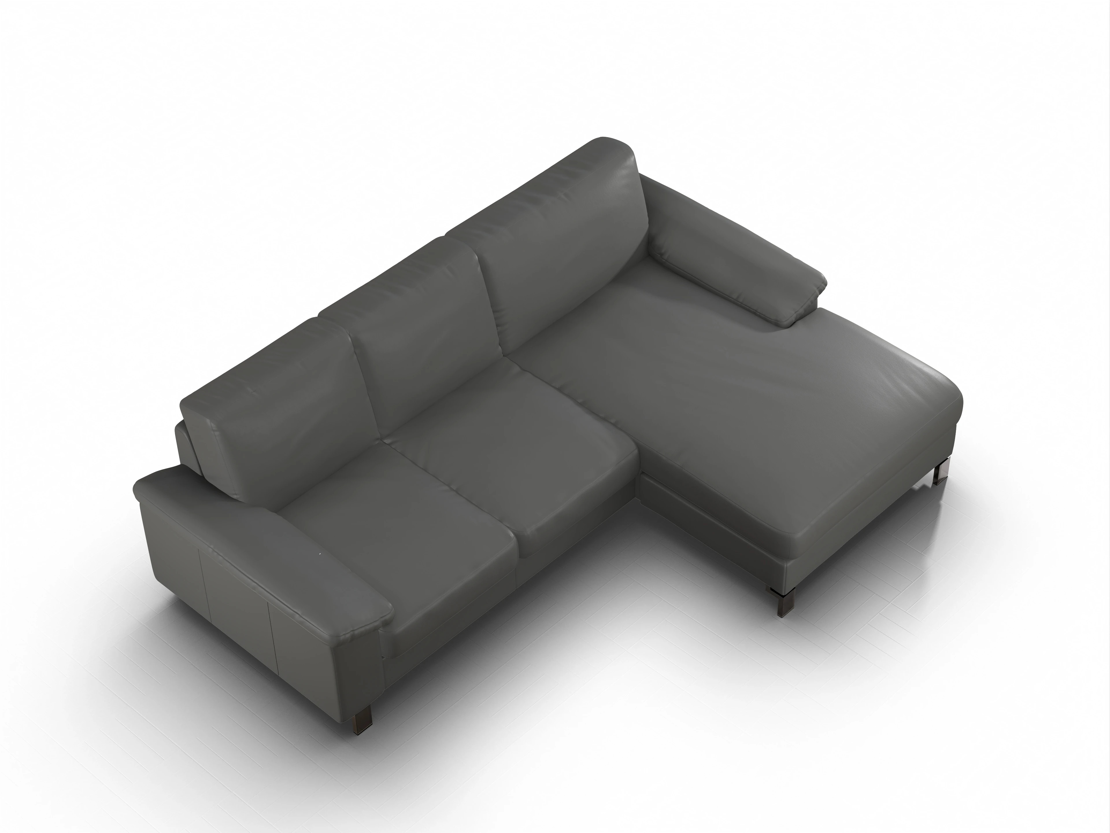 Casco Ecksofa LO Medium R Ansicht des Produktes Casco 2.0 Ecksofa rechts Abschluss offen in Leder Grau