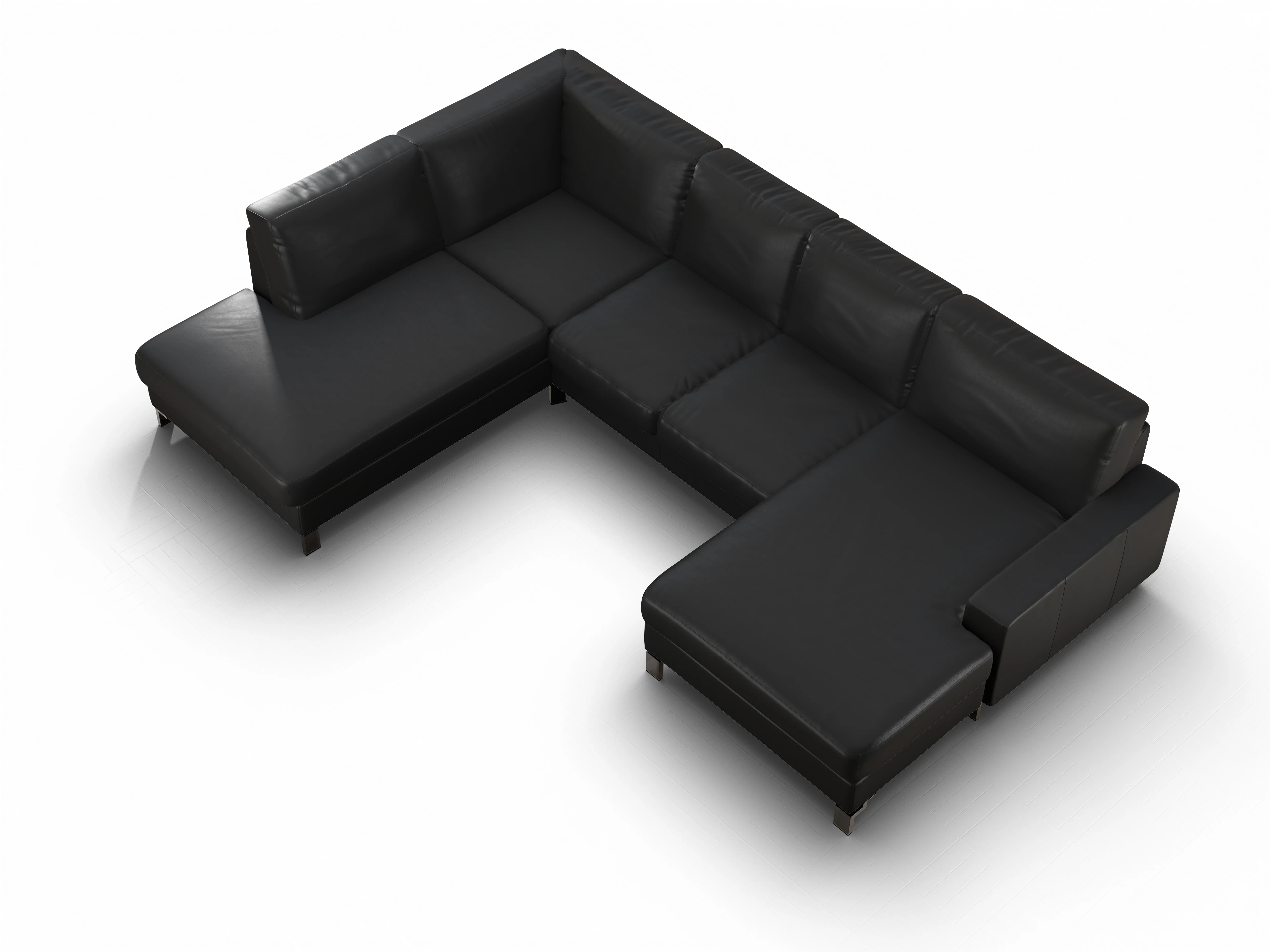 Ansicht des Produktes Casco 2.0 Wohnlandschaft offen beidseitig in Leder Schwarz