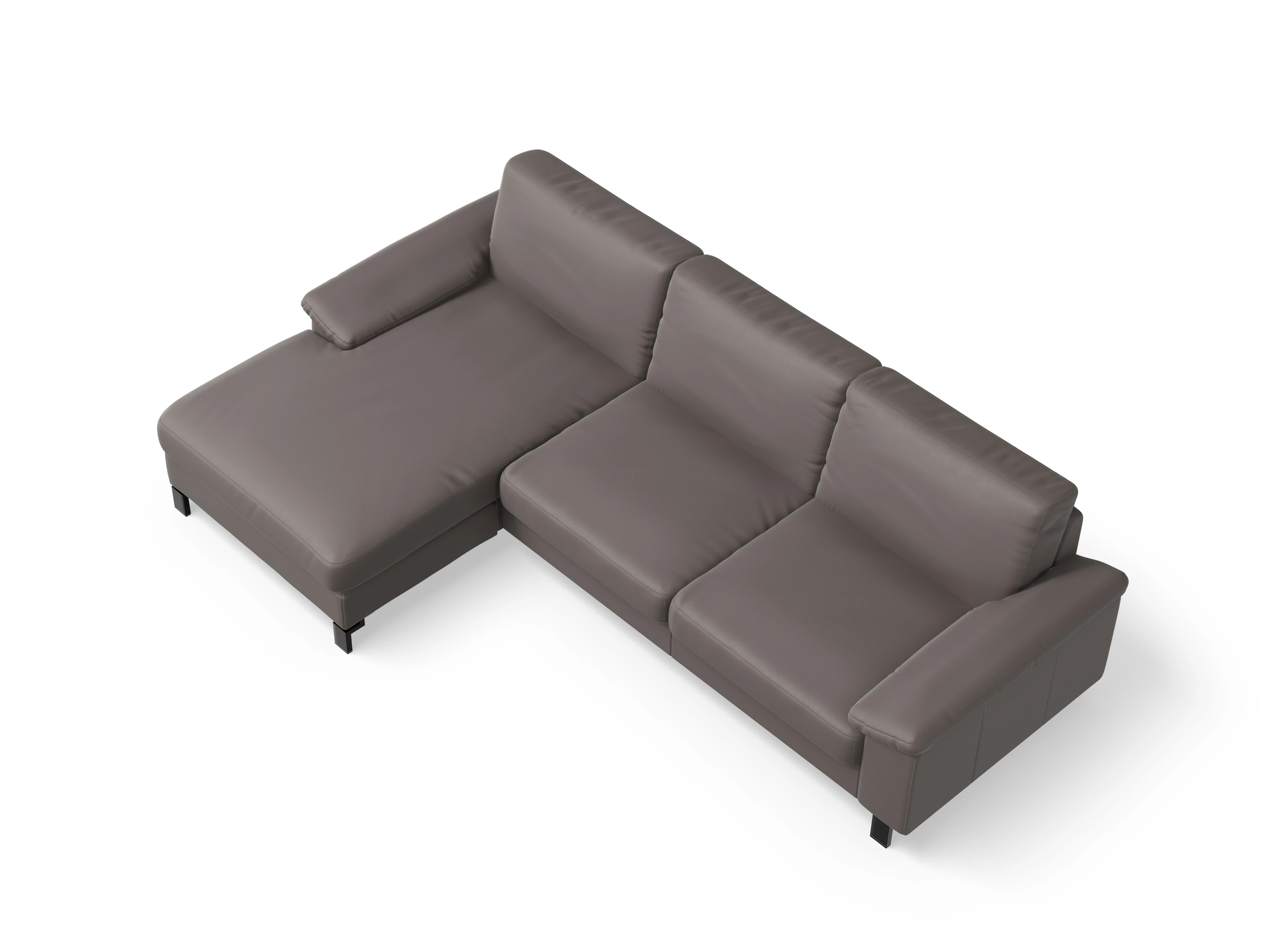 Casco Ecksofa LO Large L Ansicht des Produktes Casco 2.0 Ecksofa links Abschluss offen in Leder Grau