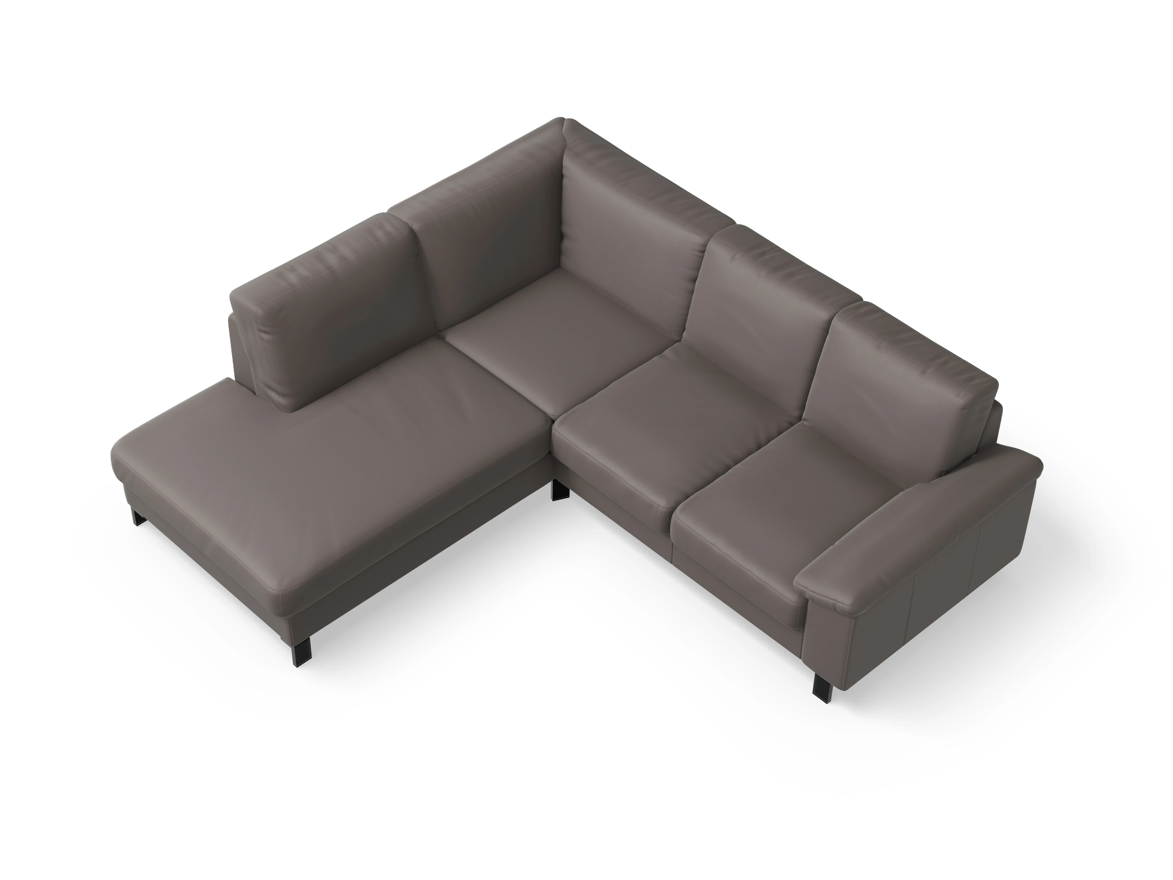 Casco Ecksofa UM Small L Ansicht des Produktes Casco 2.0 Ecksofa links Abschluss offen in Leder Grau