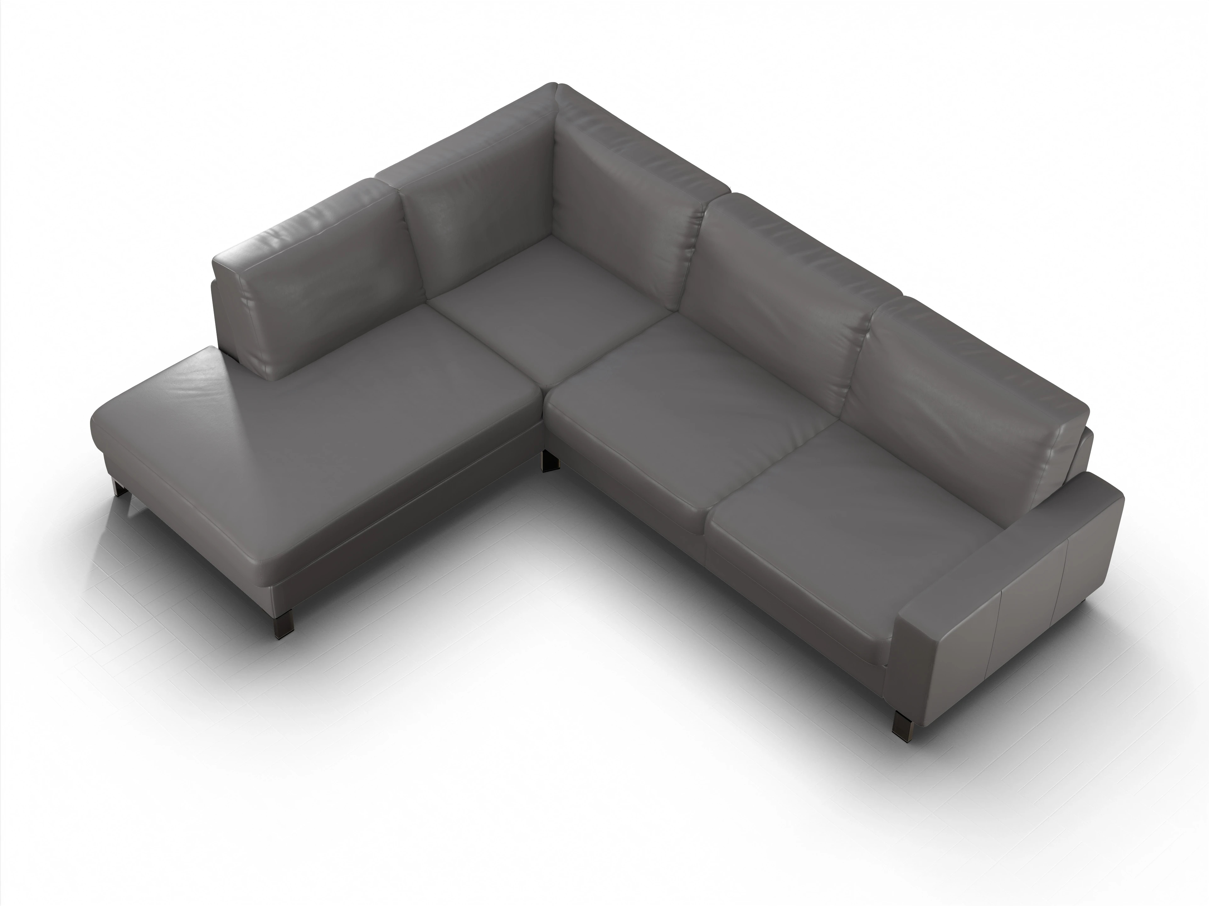 Casco Ecksofa UM Large L Ansicht des Produktes Casco 2.0 Ecksofa links Abschluss offen in Leder Grau